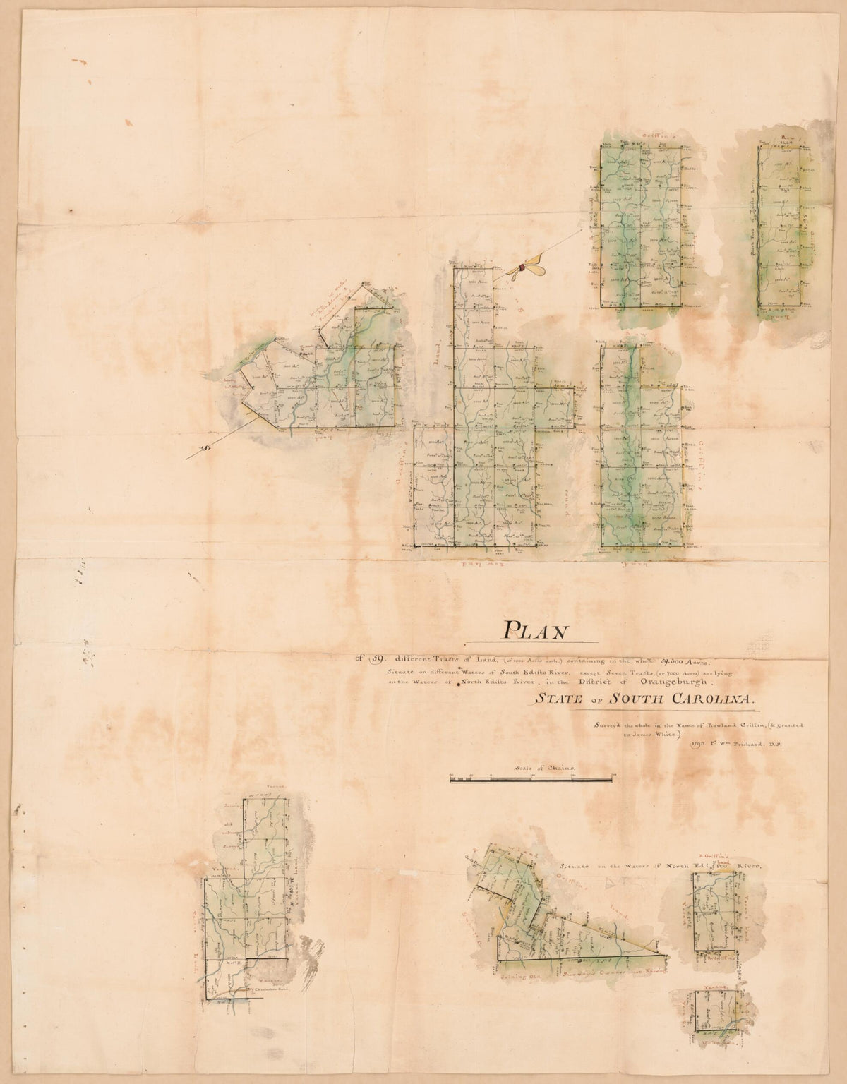 Plan of 59 Different Tracts of Land (of 1000 Acres Each) Containing In the Whole 59,000 Acres : Situate On Different Waters of South Edisto River, Except Seven Tracts (or 7000 Acres) Are Lying On the Waters of North Edisto River In the District of Ora... by Relic Map Company