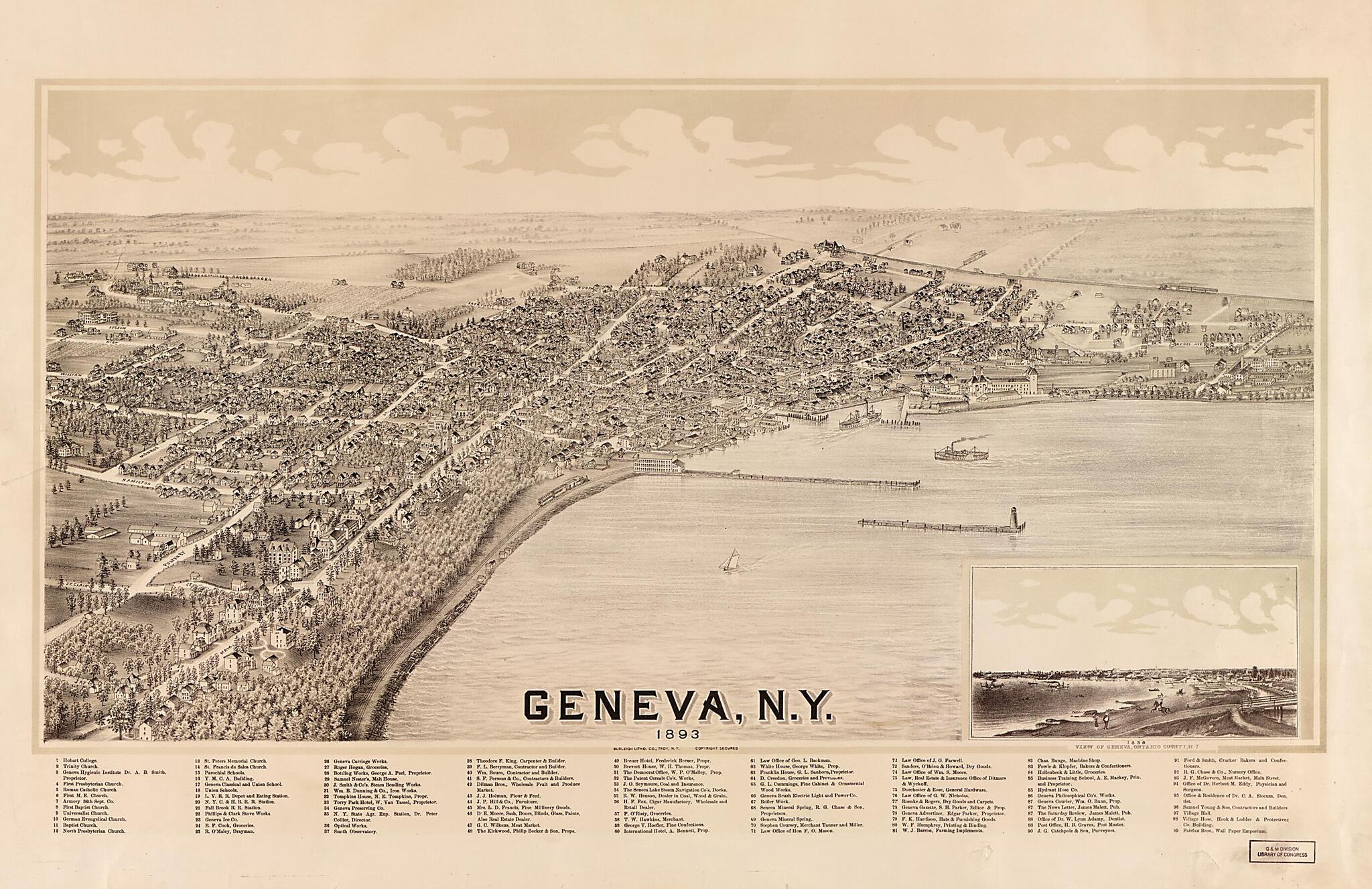 This old map of Geneva, New York, 1893 was created by Burleigh Litho in