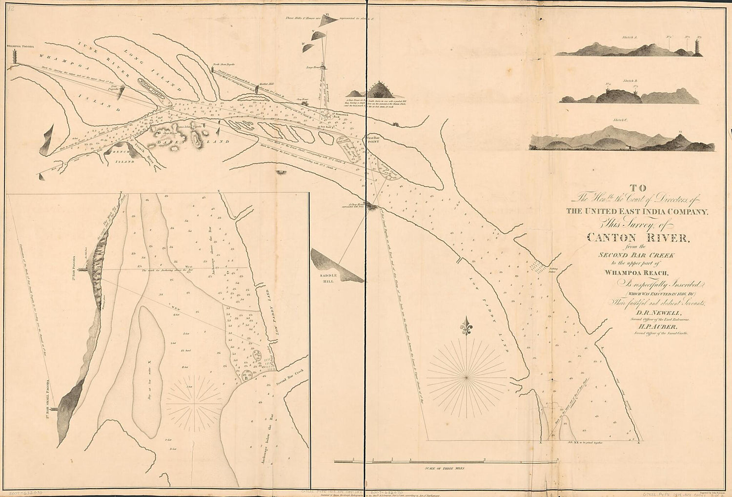 This old map of To the Honble. the Court of Directors of the United East India Company, This Survey of Canton River, from the Second Bar Creek to the Upper Part of Whampoa Reach, Is Respectfully Inscribed (This Survey of Canton River from the Second Bar