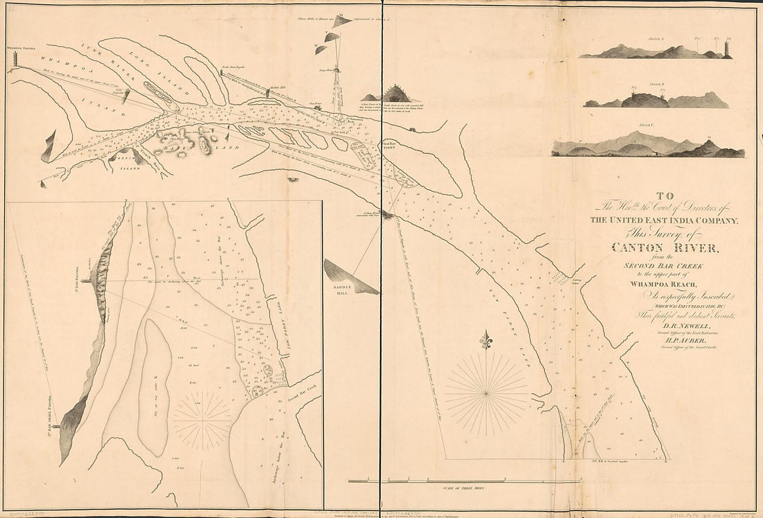 This old map of To the Honble. the Court of Directors of the United East India Company, This Survey of Canton River, from the Second Bar Creek to the Upper Part of Whampoa Reach, Is Respectfully Inscribed (This Survey of Canton River from the Second Bar