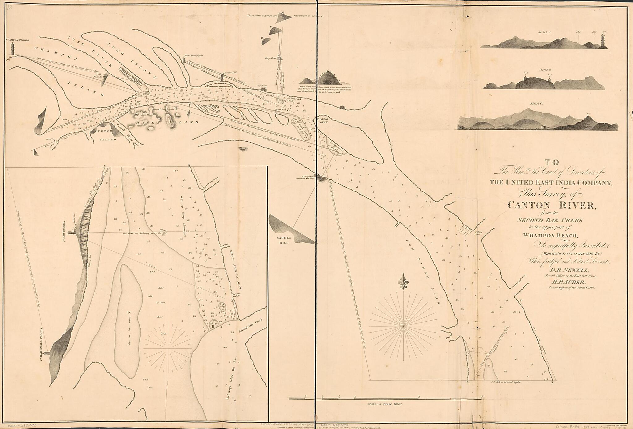 This old map of To the Honble. the Court of Directors of the United East India Company, This Survey of Canton River, from the Second Bar Creek to the Upper Part of Whampoa Reach, Is Respectfully Inscribed (This Survey of Canton River from the Second Bar