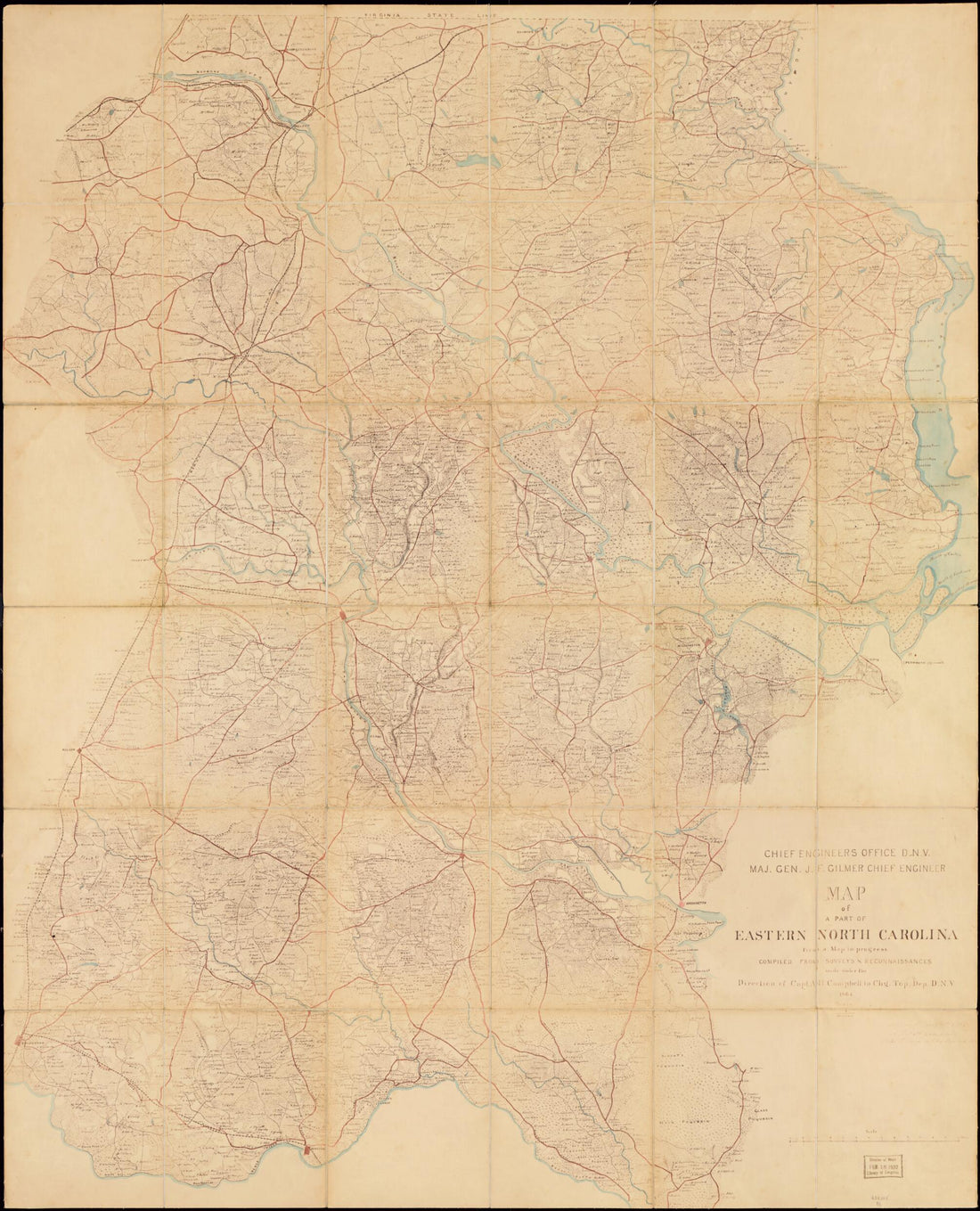 This old map of Map of a Part of Eastern North Carolina from a Map In Progress from 1864 was created by Albert H. (Albert Henry) Campbell in 1864