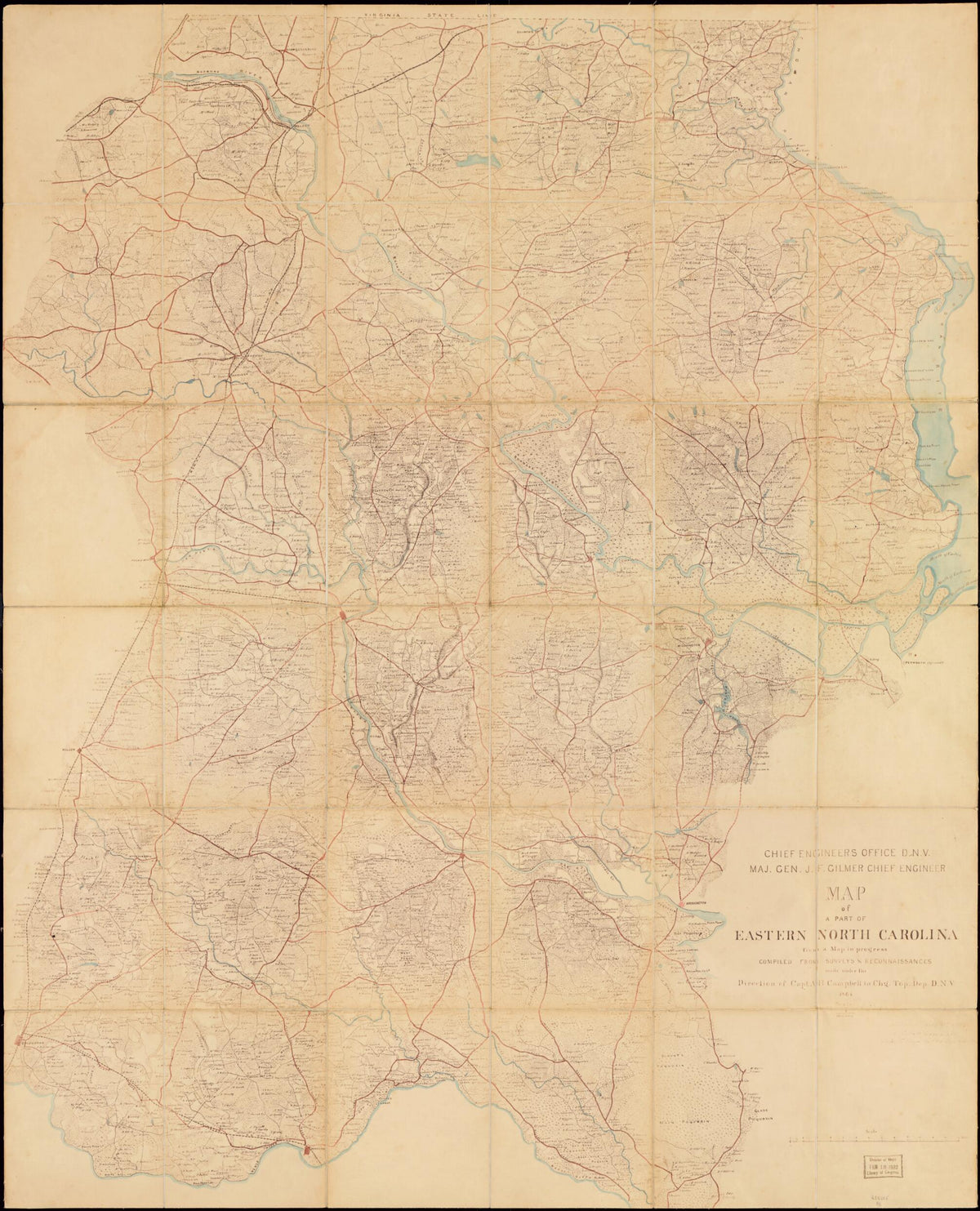Map of a Part of Eastern North Carolina from a Map In Progress 1864 by Relic Map Company