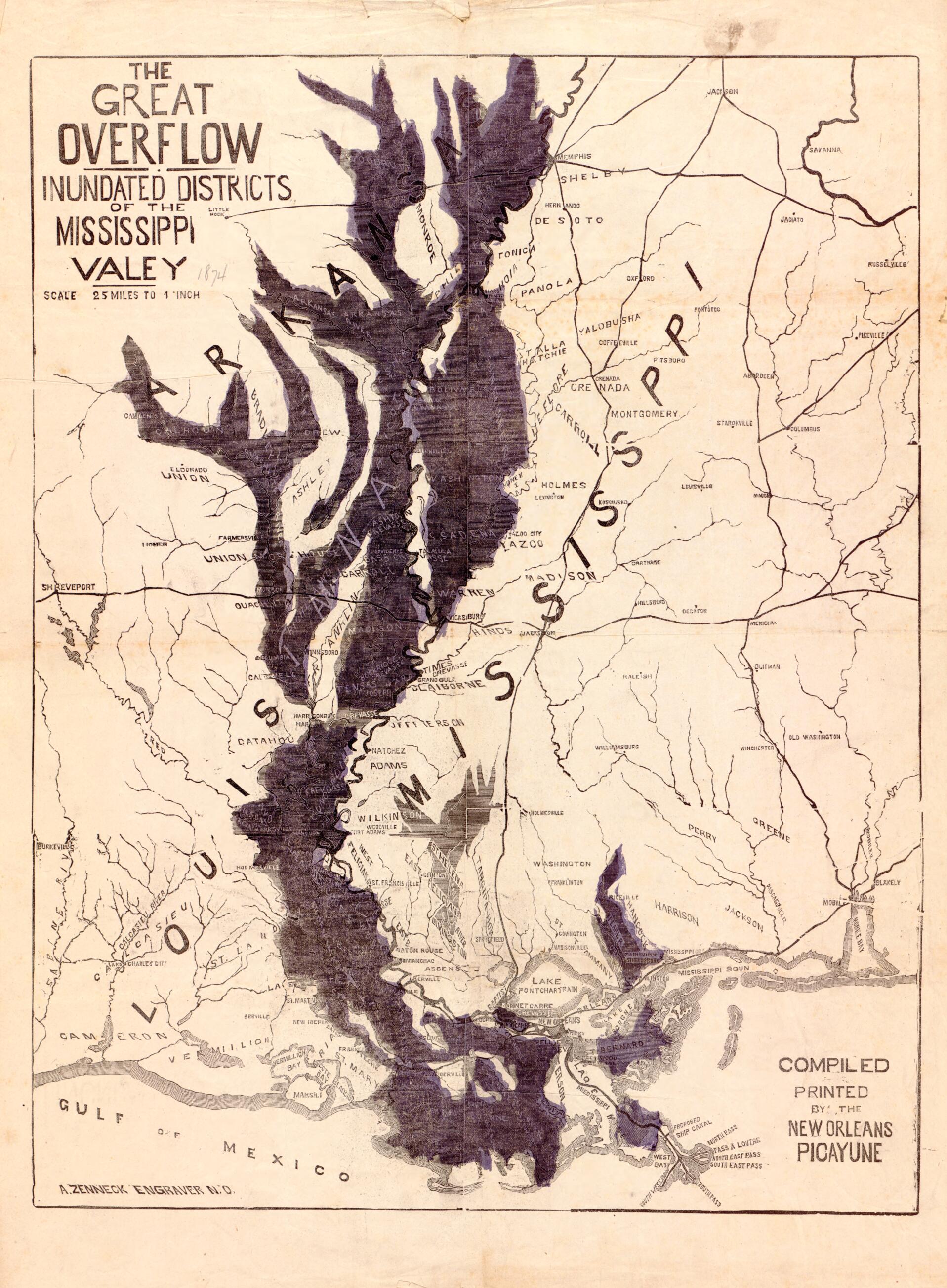 The Great Overflow : Inundated Districts of the Mississippi Valey sic 1874 by Relic Map Company