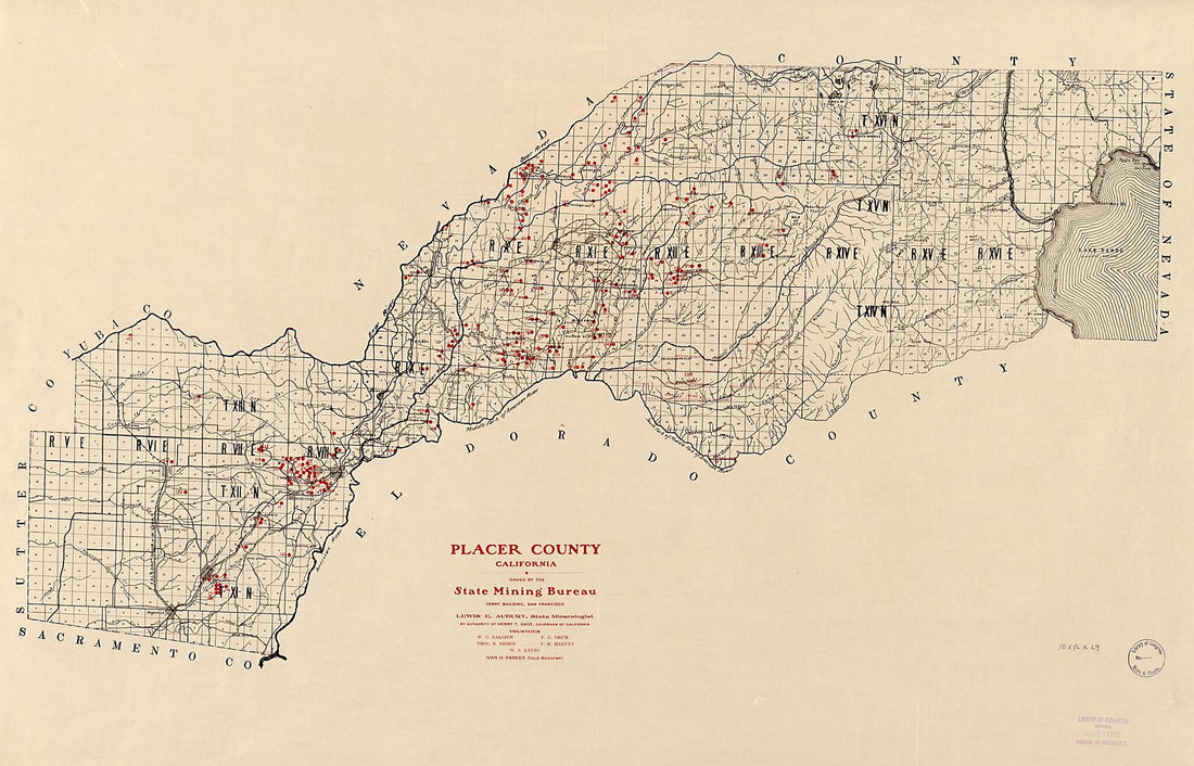 This old map of Placer County California from 1902 was created by California State Mining Bureau in 1902