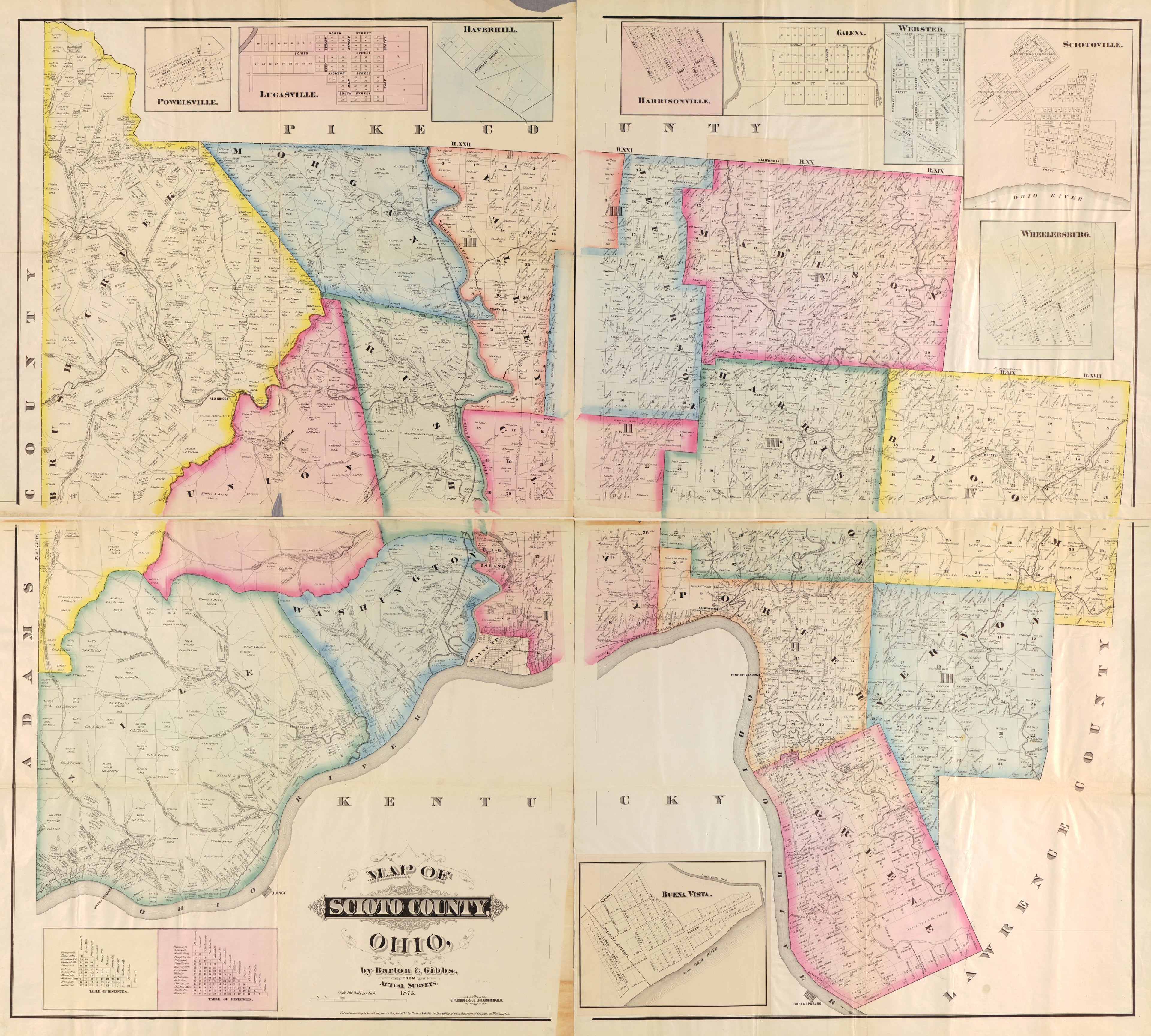 This old map of Map of Scioto County, Ohio from 1875 was created by Barton & Gibbs in 1875