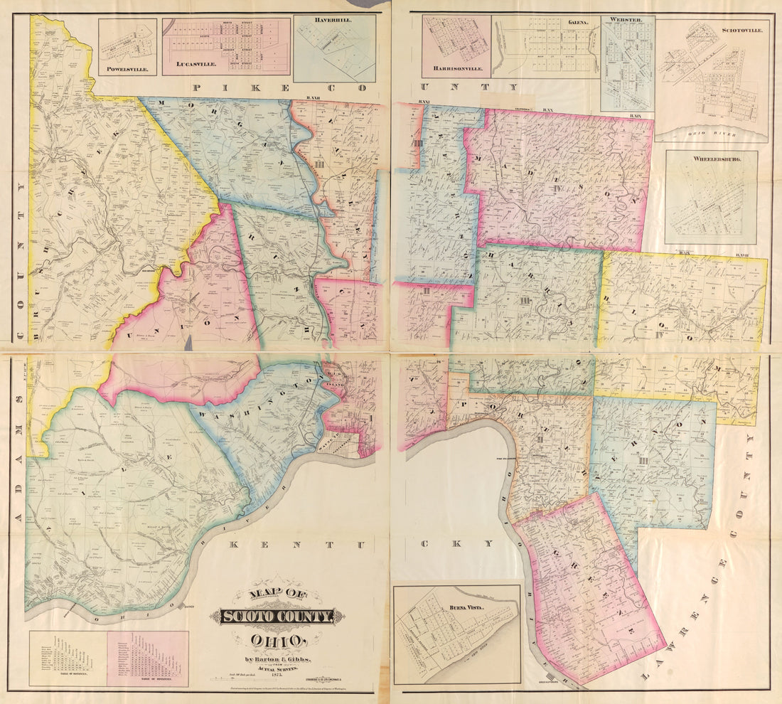 This old map of Map of Scioto County, Ohio from 1875 was created by Barton & Gibbs in 1875