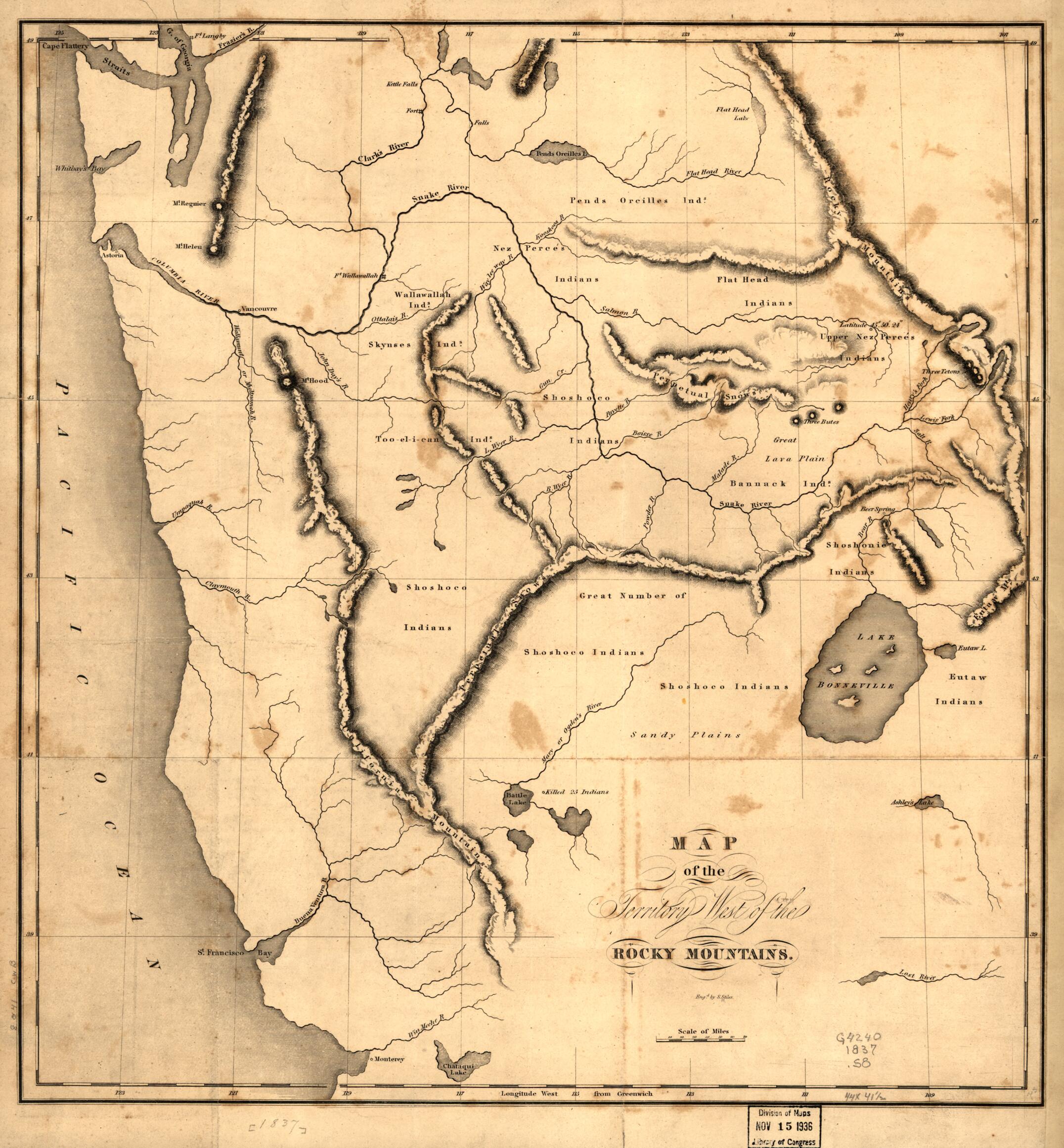 This old map of Map of the Territory West of the Rocky Mountains from 1837 was created by Benjamin Louis Eulalie De Bonneville, S. Stiles in 1837