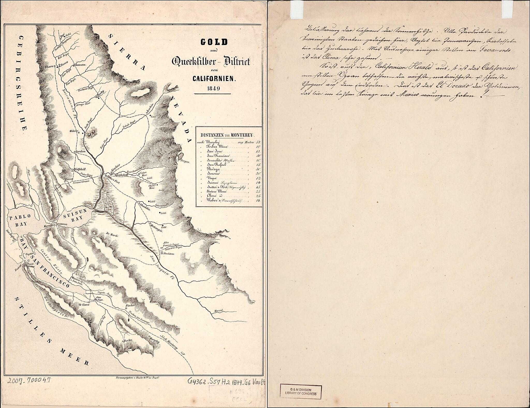 This old map of District Von California, from 1849 was created by Hasler & Cie in 1849