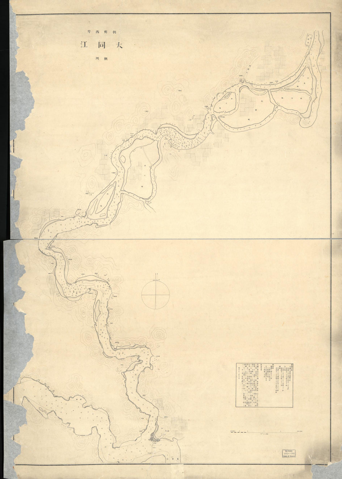 This old map of Chōsen Seigan Daidōkō Gaisoku (朝鮮西岸・大同江概測 /, Daidōkō Gaisokuzu) from 1889 was created by Hisanori Shibayama in 1889