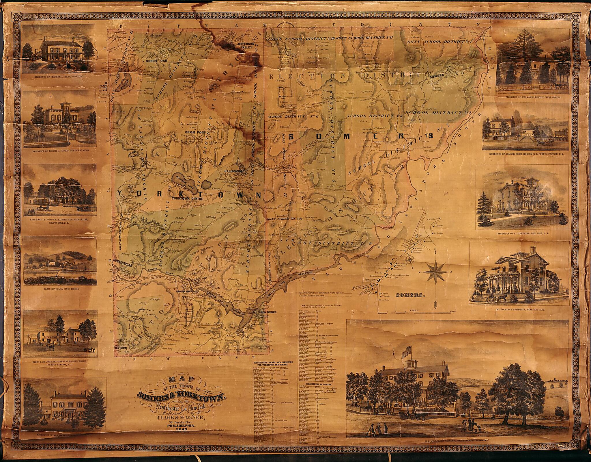 This old map of Map of the Towns of Somers & Yorktown, Westchester County New York from 1862 was created by Clark & Wagner in 1862