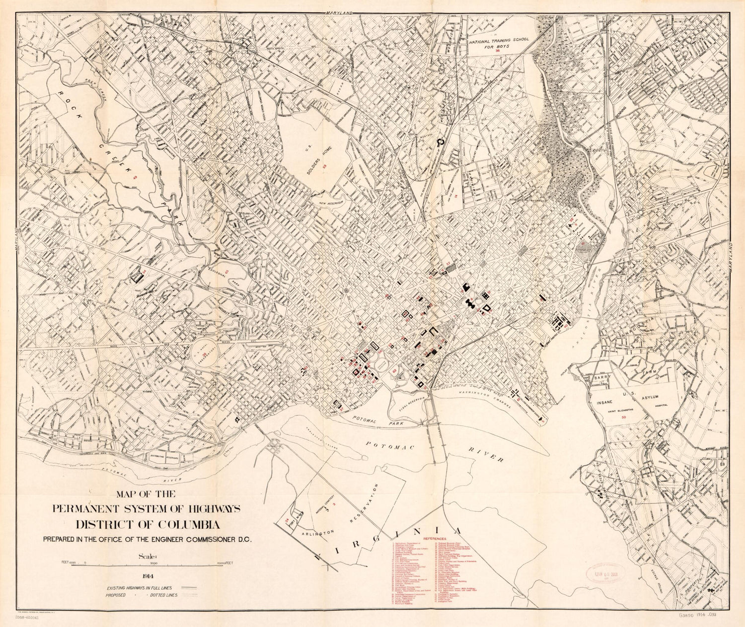 This old map of Map of the Permanent System of Highways, District of Columbia from 1914 was created by  Norris Peters Co,  Office of the Engineer Commissioner D.C. in 1914