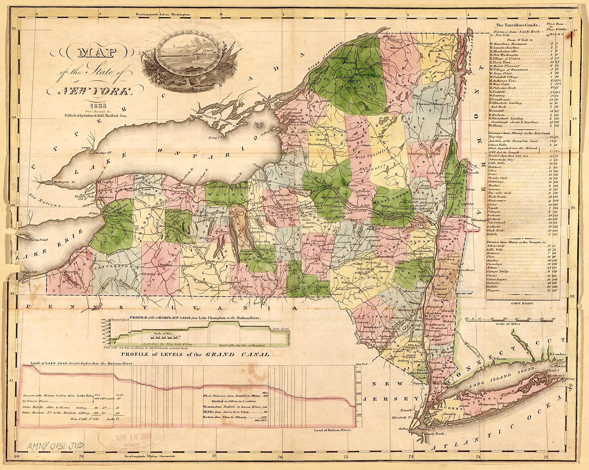 This old map of Map of the State of New York from 1833 was created by Andrus & Judd, Samuel Maverick in 1833