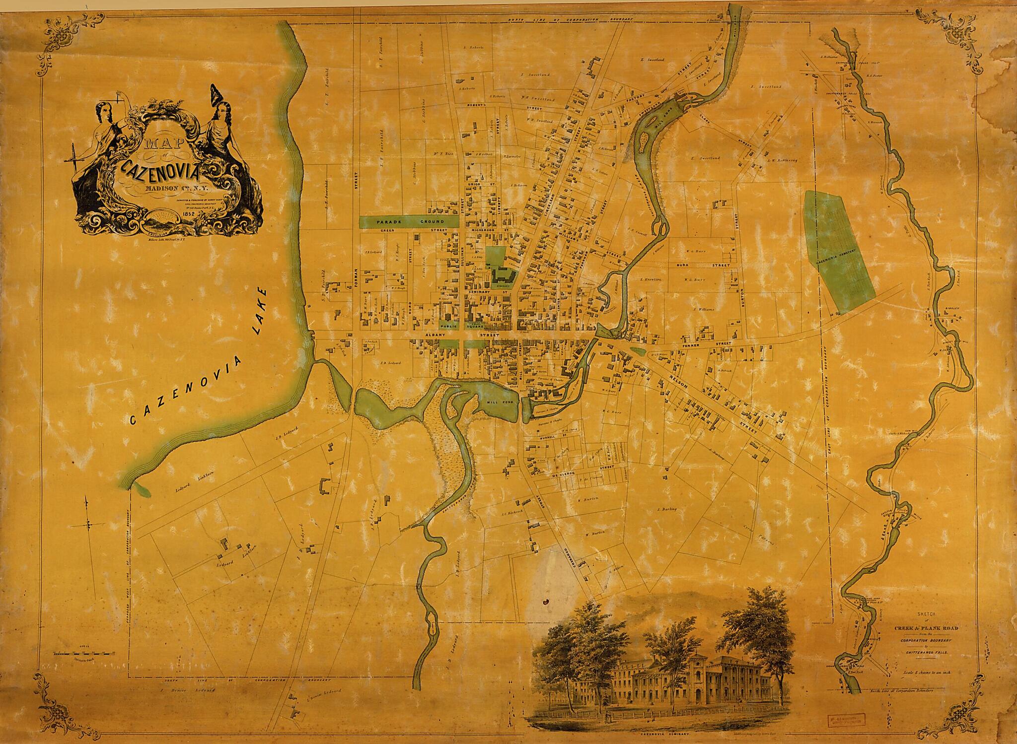 This old map of Map of Cazenovia, Madison County, New York from 1852 was created by Henry Hart, Miller & Co in 1852
