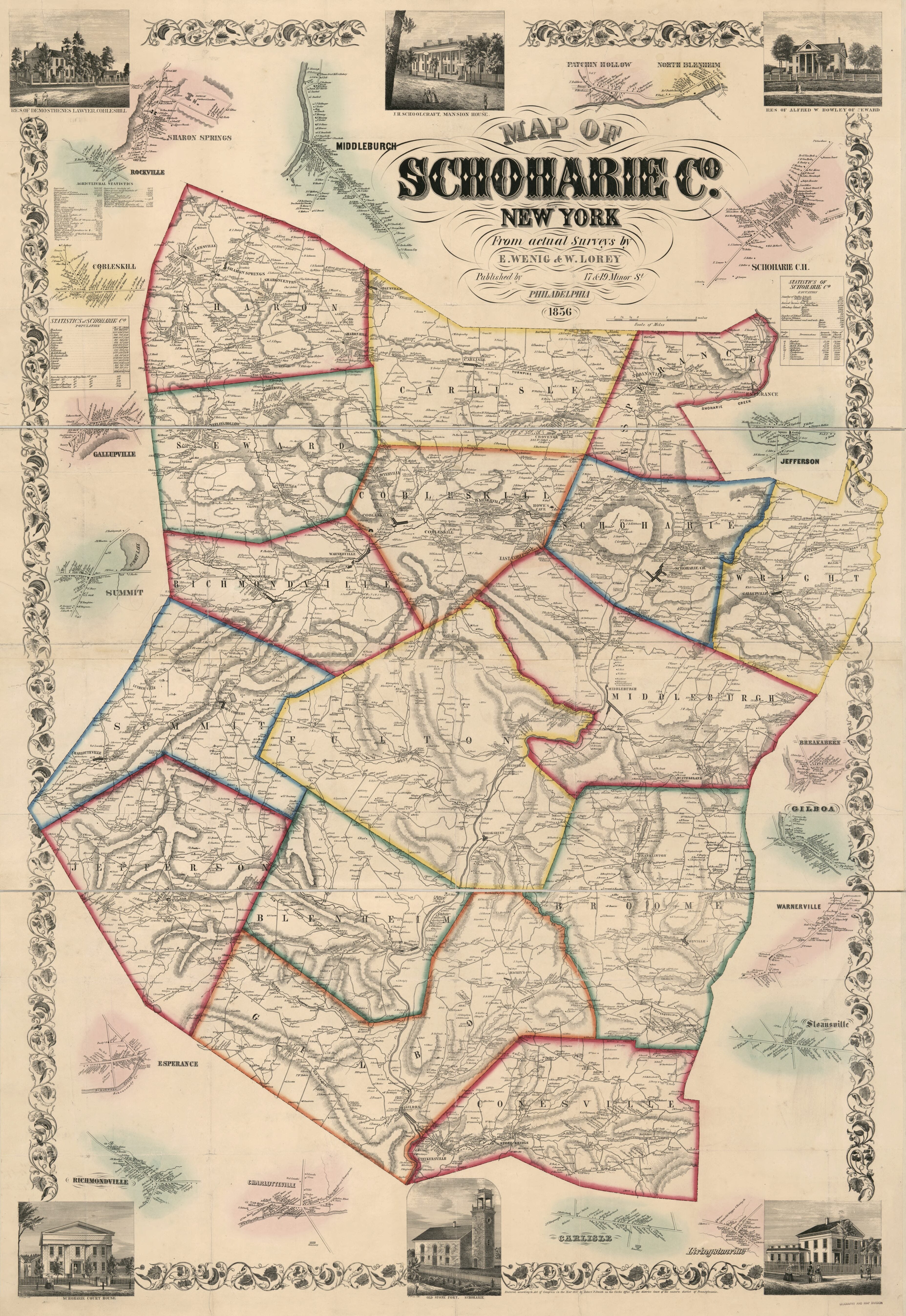 This old map of Map of Schoharie Co., New York from 1856 was created by Wm. (William) Lorey, Robert Pearsall Smith, E. Wenig in 1856