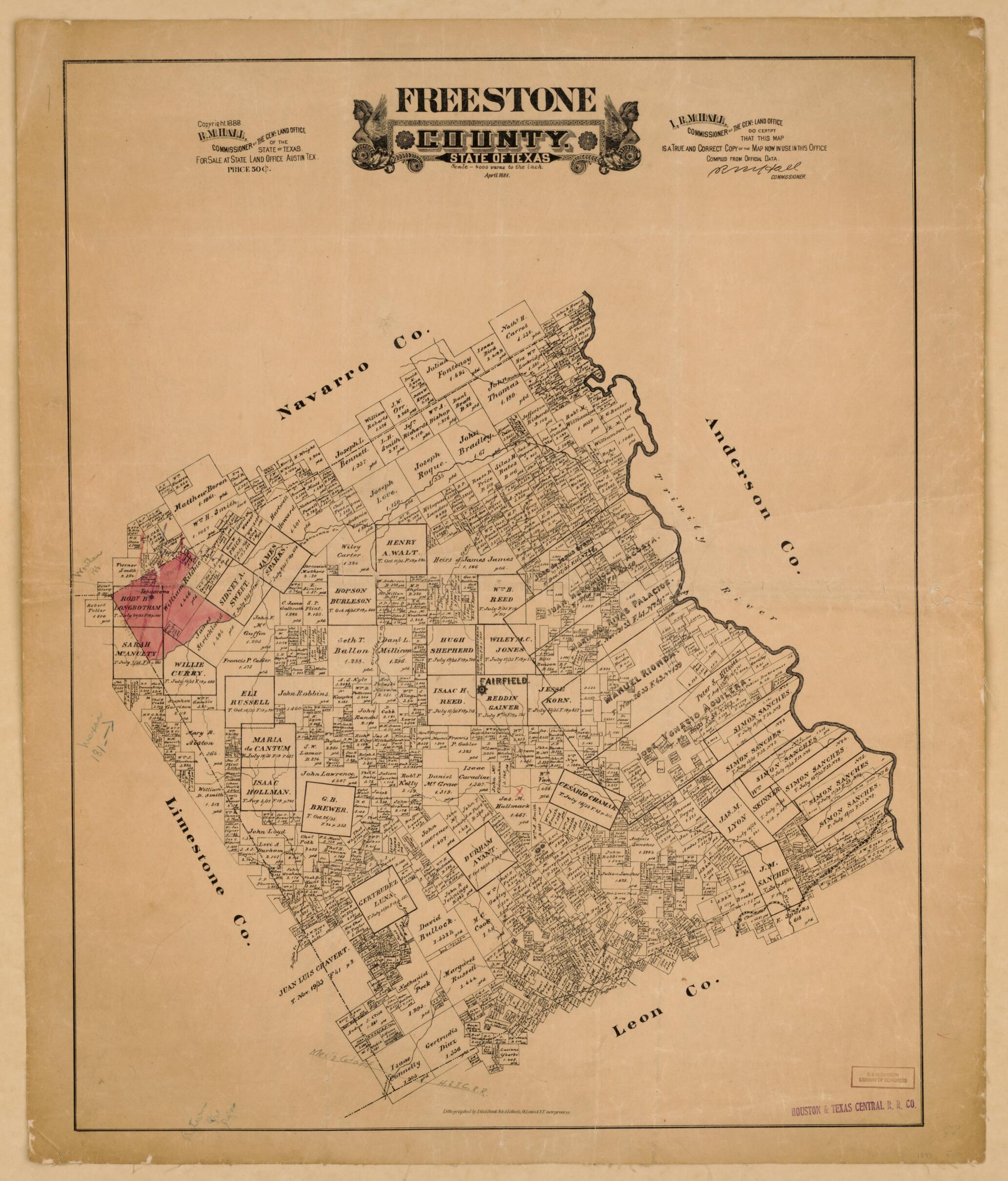This old map of Freestone County, State of Texas from 1888 was created by Texas. General Land Office in 1888