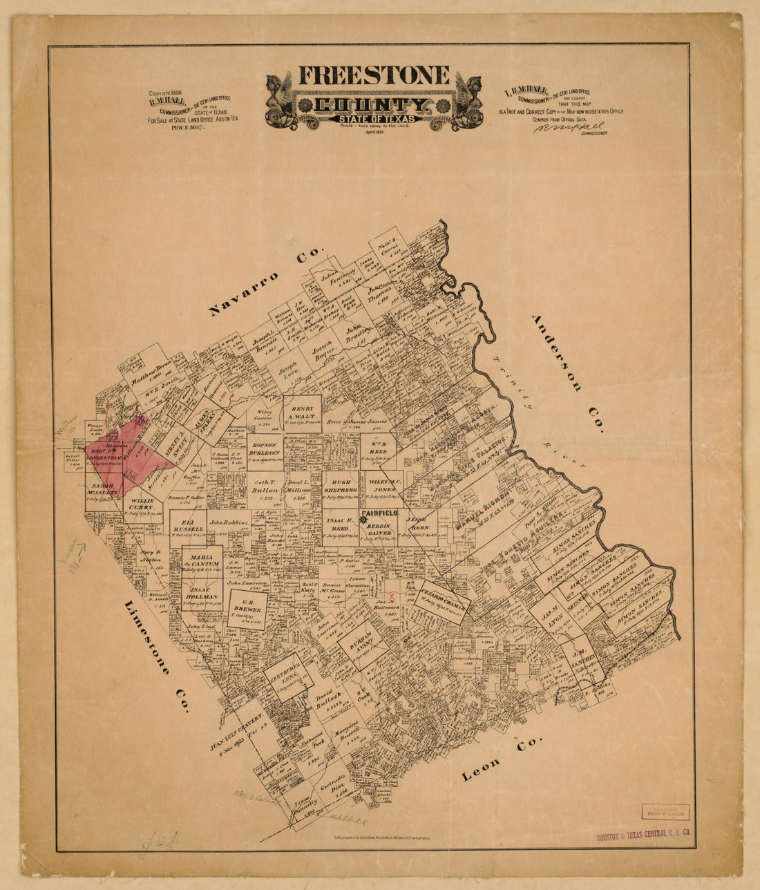 This old map of Freestone County, State of Texas from 1888 was created by Texas. General Land Office in 1888