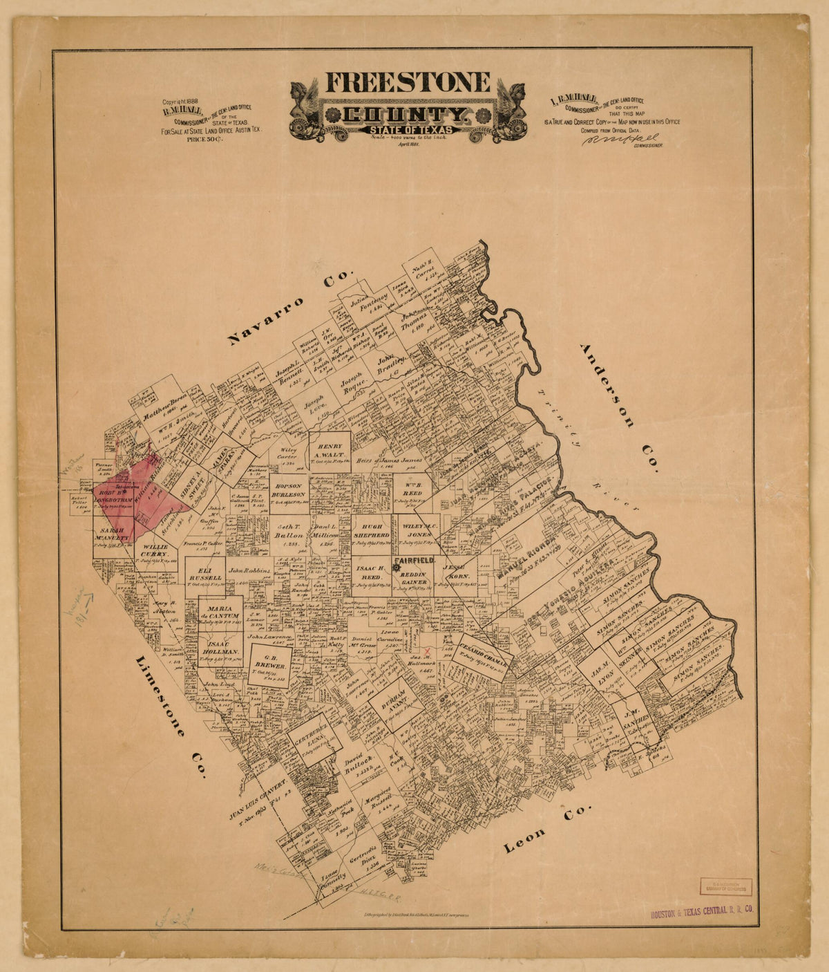 Freestone County, State of Texas 1888 by Relic Map Company