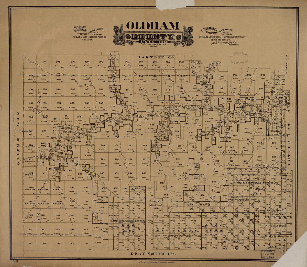 Oldham County, State of Texas 1888 by Relic Map Company