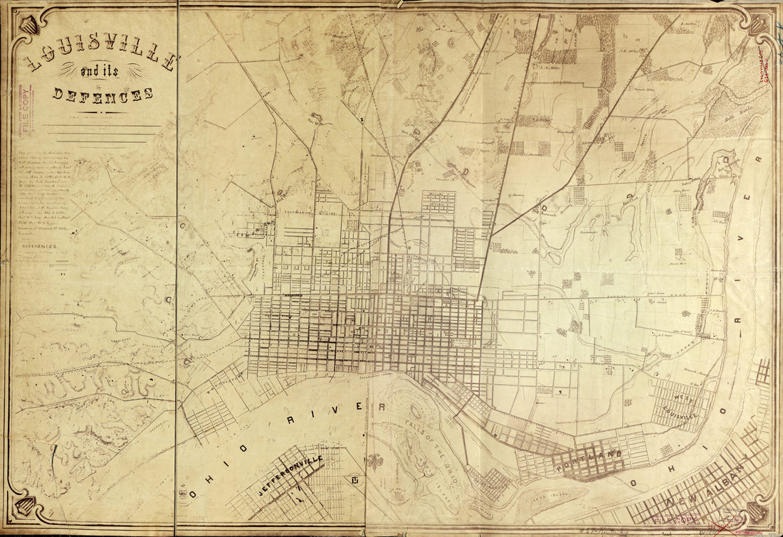 This old map of Louisville and Its Defences from 1865 was created by Rob. G. Phillips in 1865
