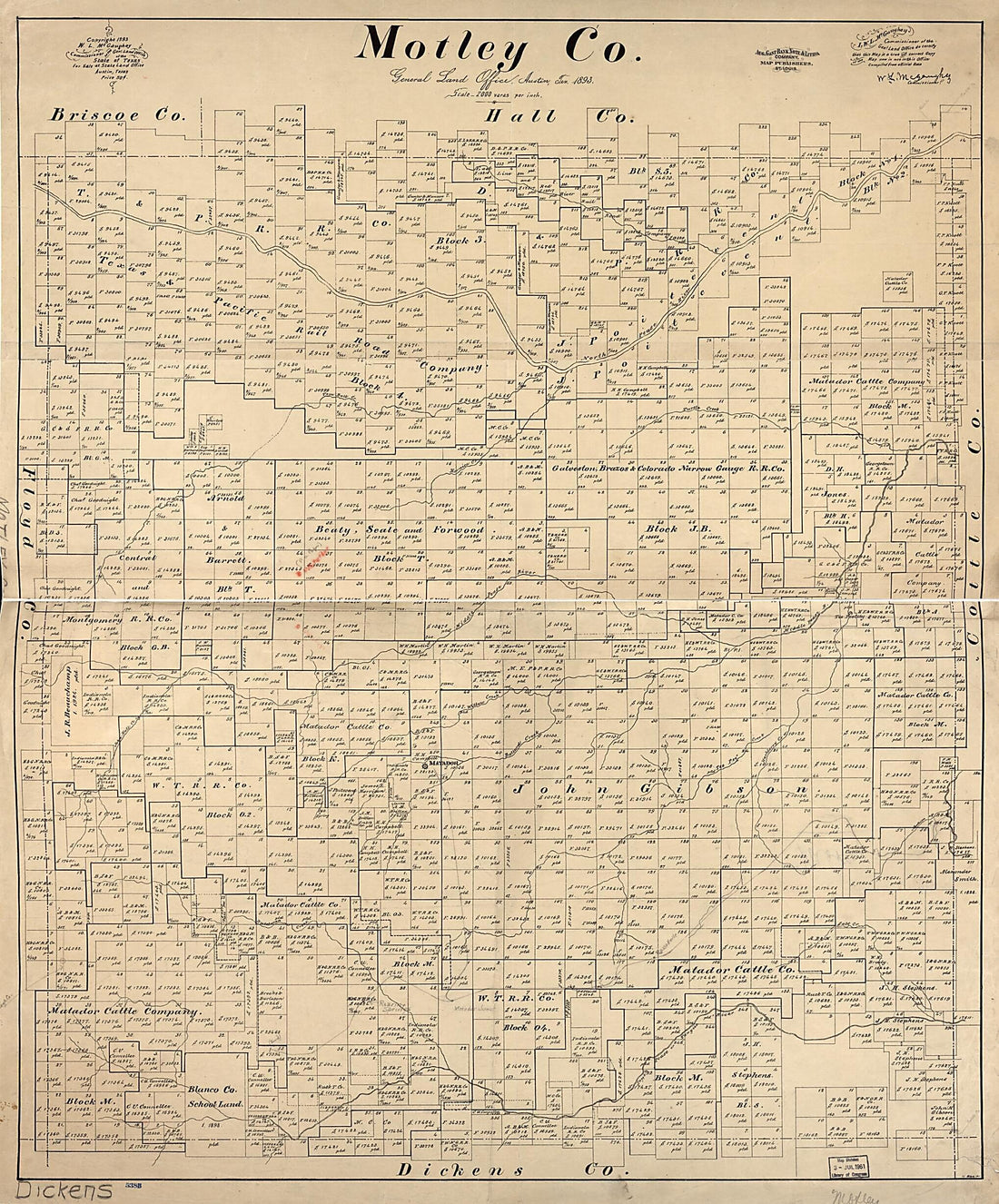 This old map of Motley Co from 1893 was created by Texas. General Land Office in 1893