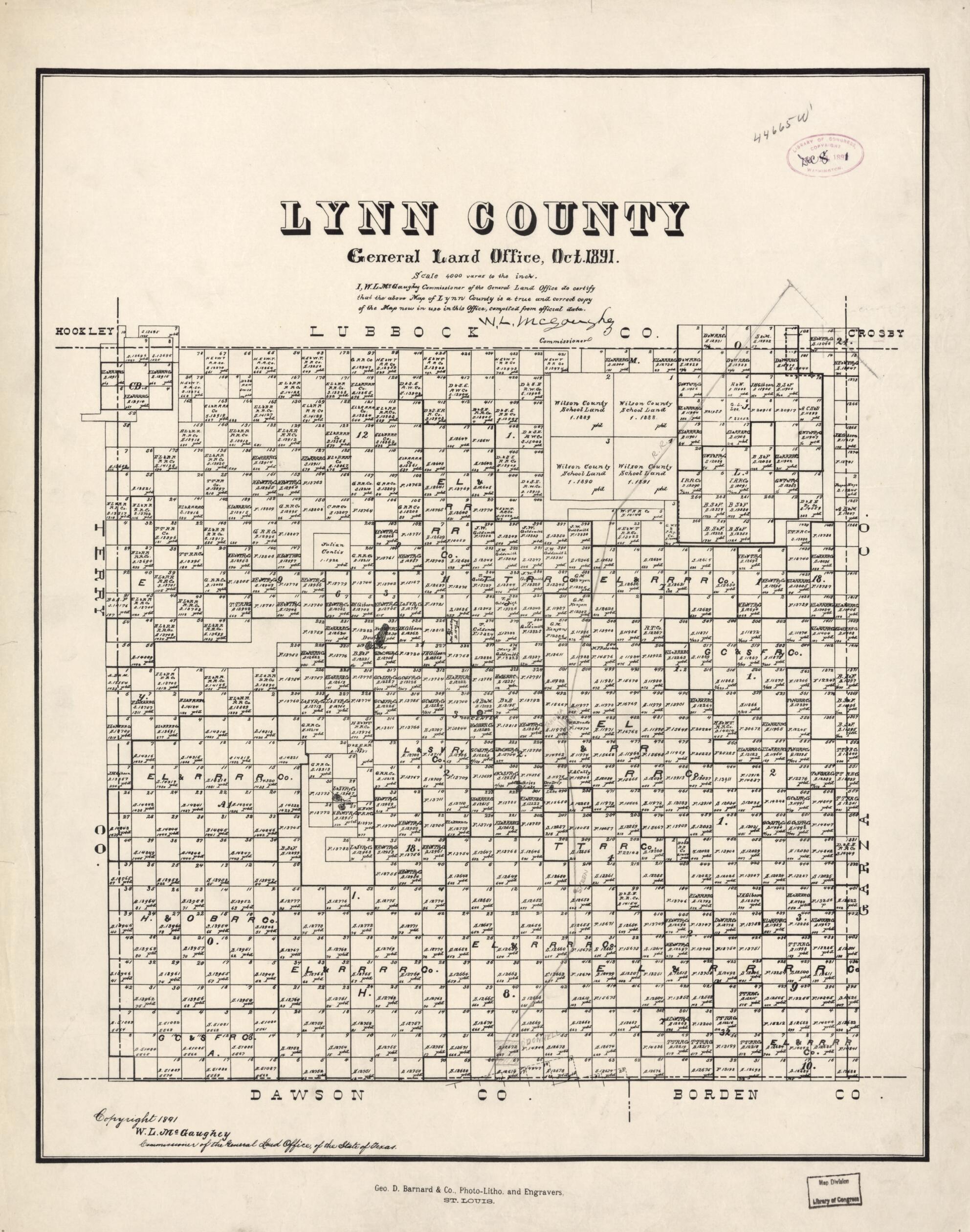 This old map of Lynn County from 1891 was created by in 1891