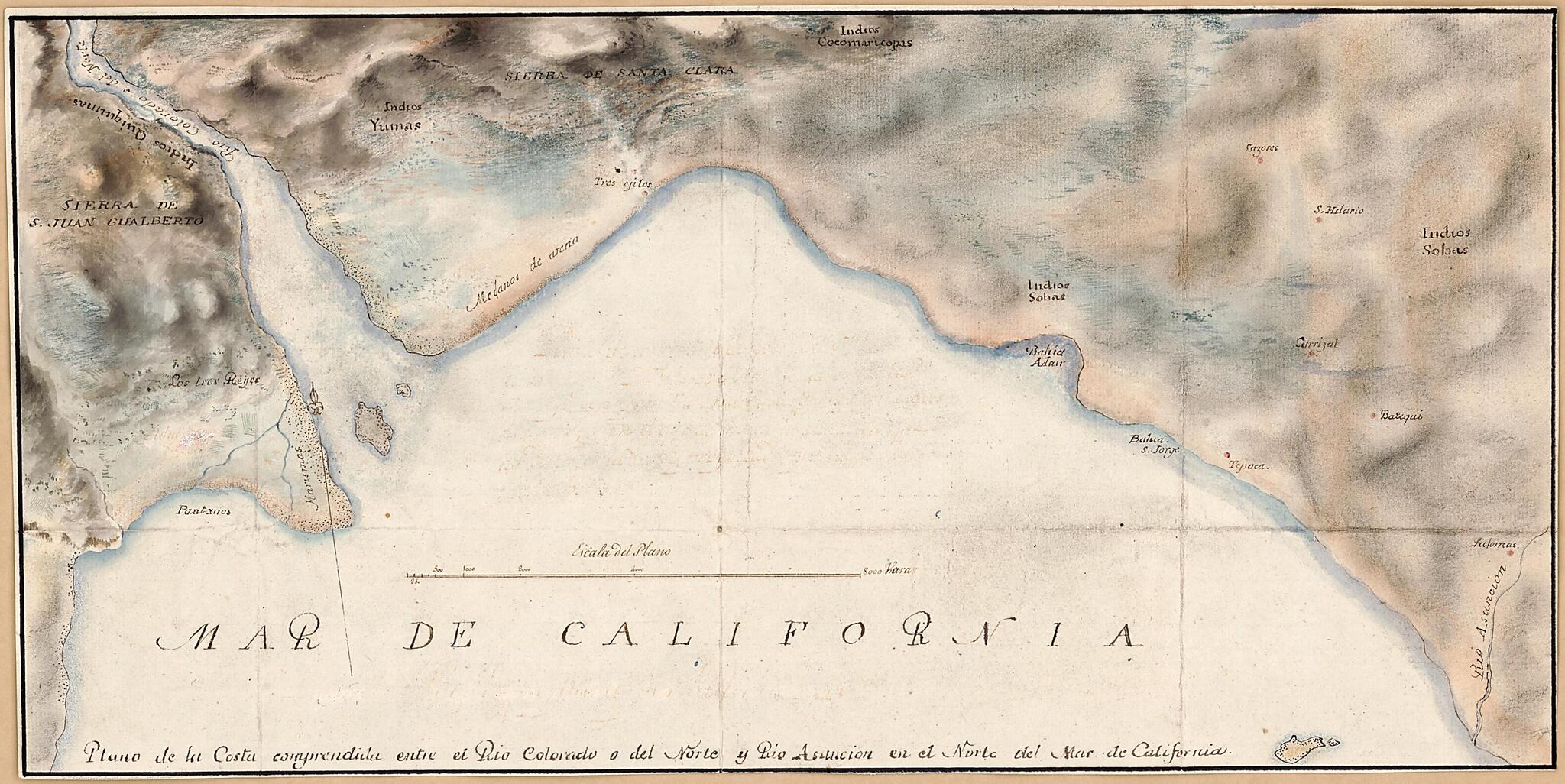 This old map of Plano De La Costa Comprendida Entre El Rio Colorado O Del Norte Y Rio Asunción En El Norte Del Mar De California from 1770 was created by in 1770