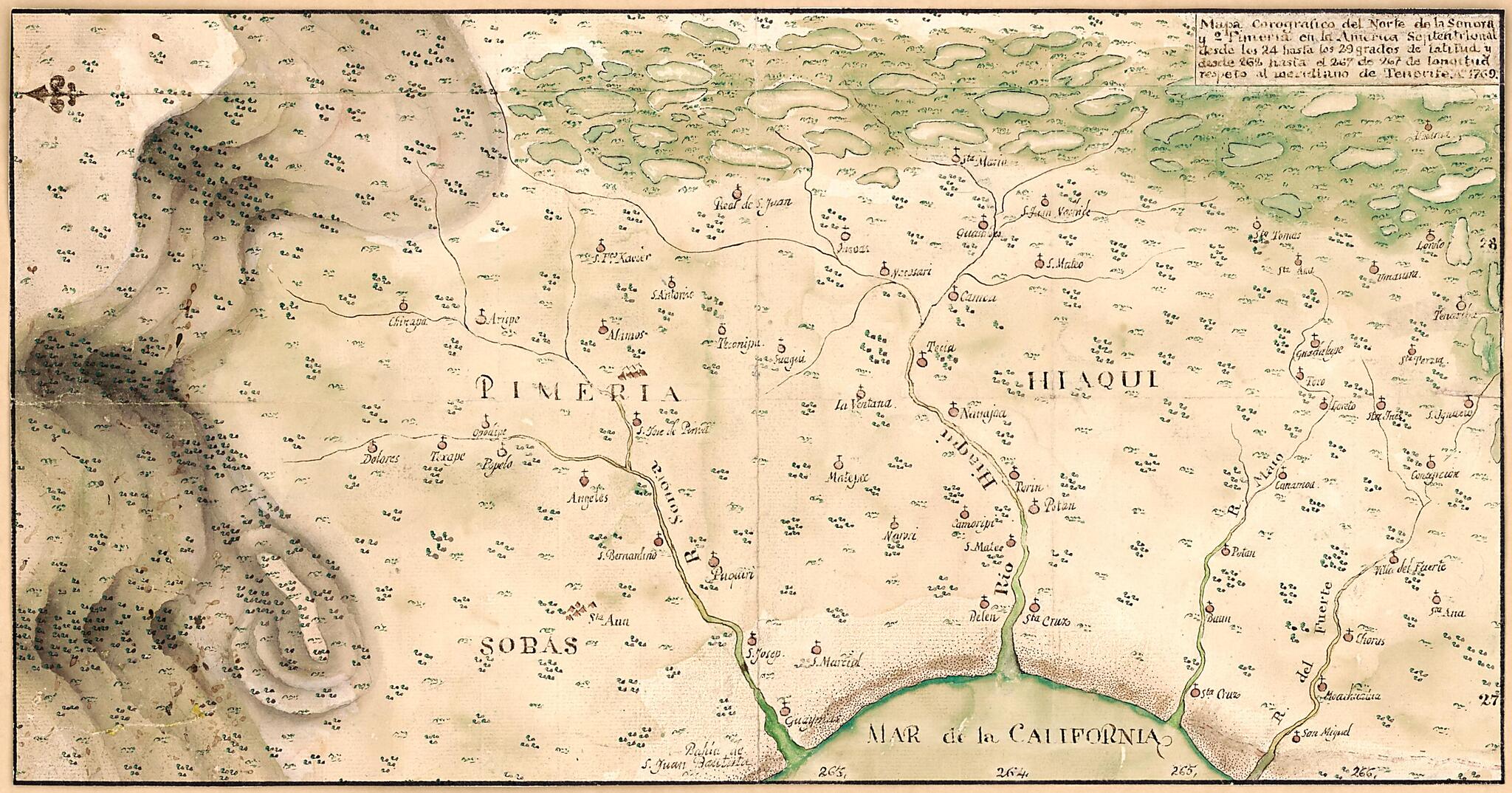 This old map of Mapa Corografico Del Norte De La Sonora Y Primeria En La America Septentrional from 1769 was created by in 1769
