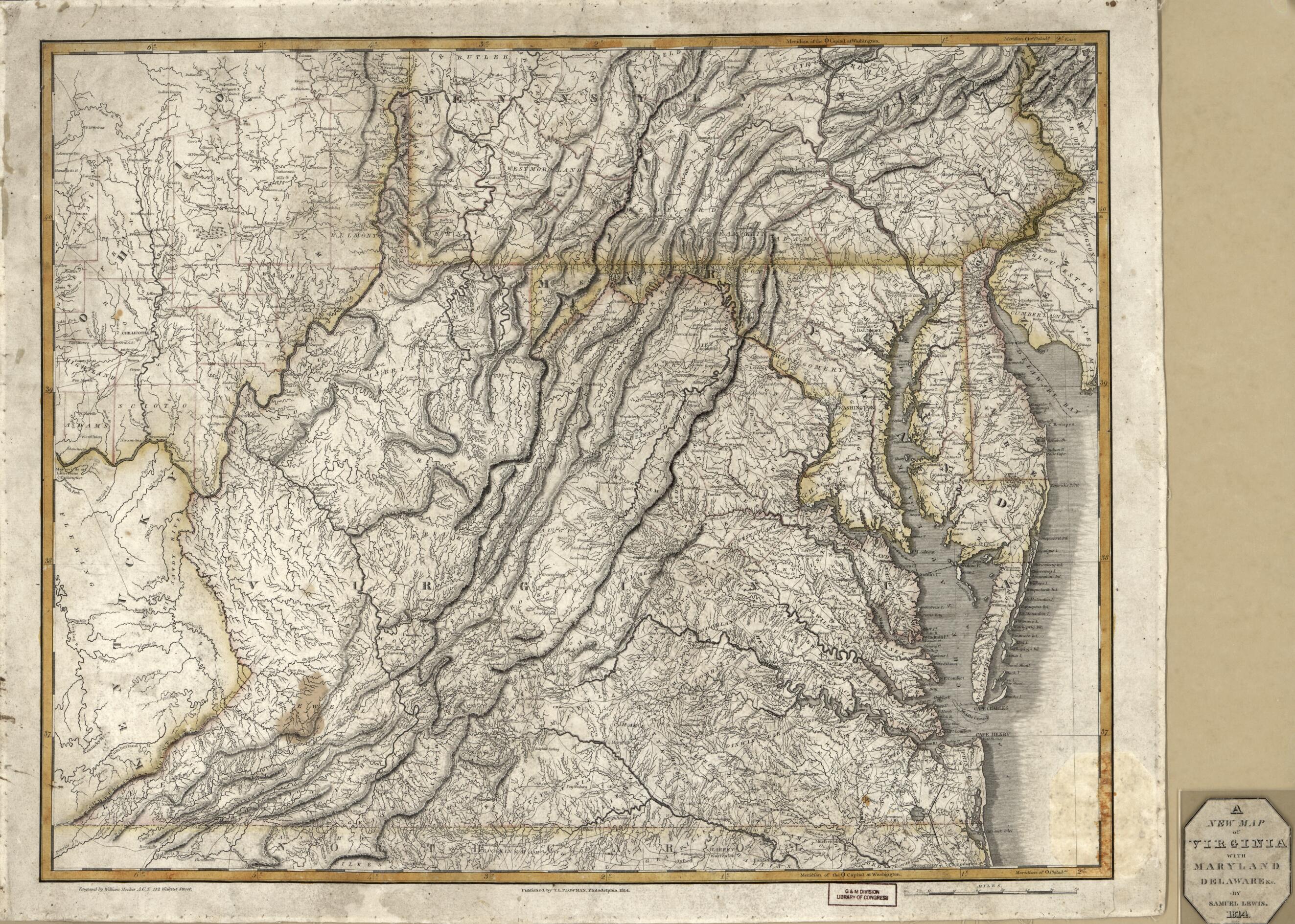 This old map of A New Map of Virginia With Maryland, Delaware & V from 1814 was created by William Hooker, Samuel Lewis in 1814