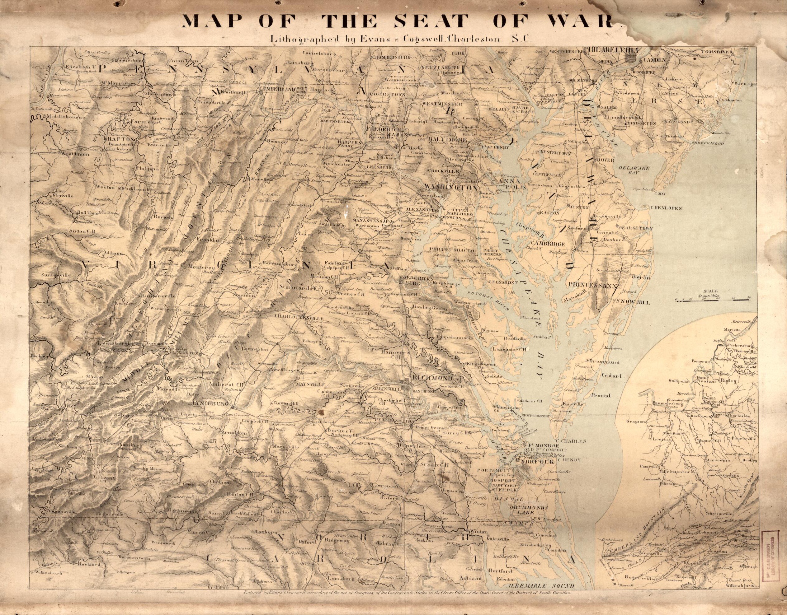 This old map of Map of the Seat of War from 1861 was created by Evans & Cogswell in 1861