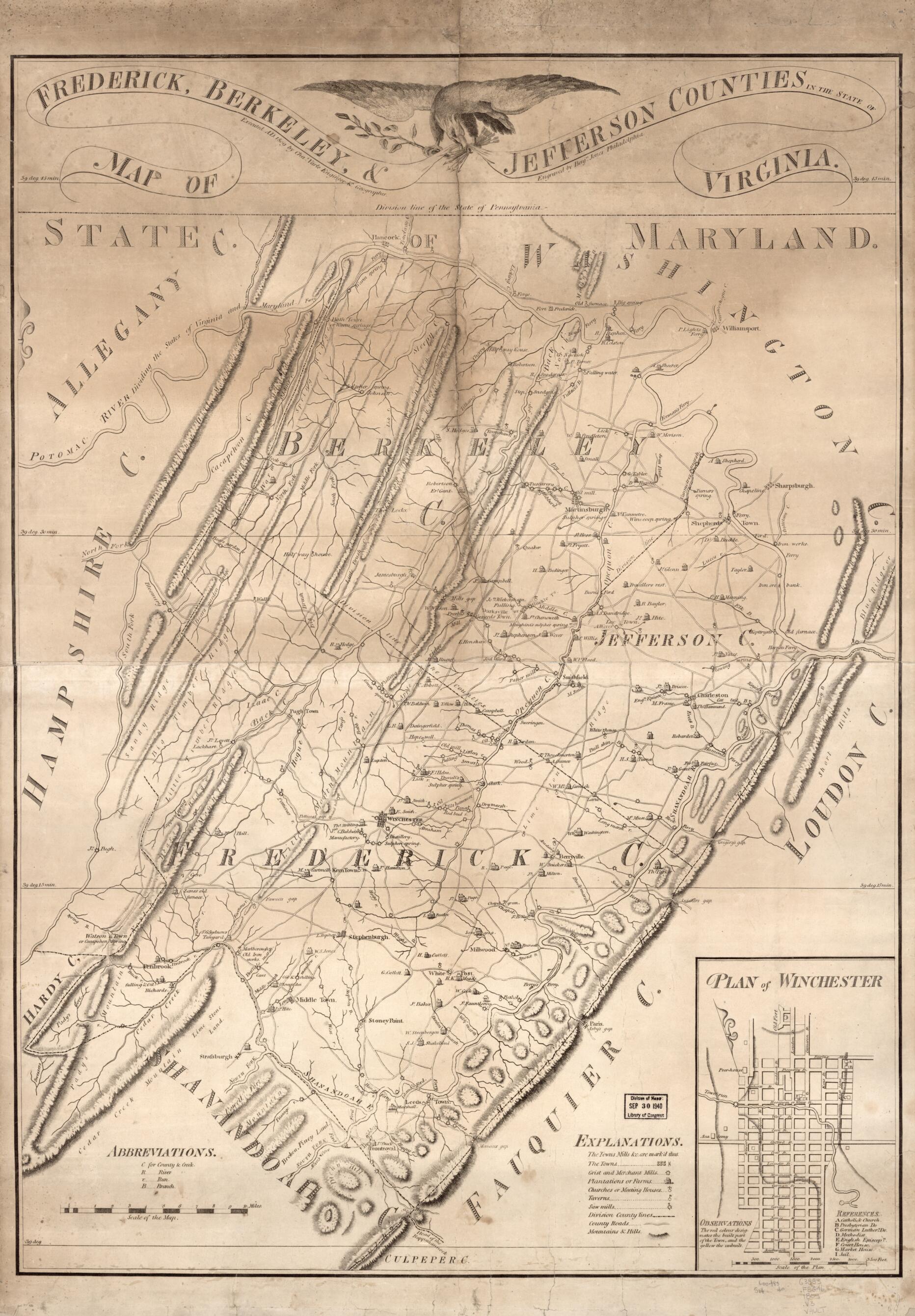 This old map of Map of Frederick, Berkeley, & Jefferson Counties In the State of Virginia (Map of Frederick, Berkeley, and Jefferson Counties In the State of Virginia) from 1809 was created by Benjamin Jones, Charles Varle in 1809