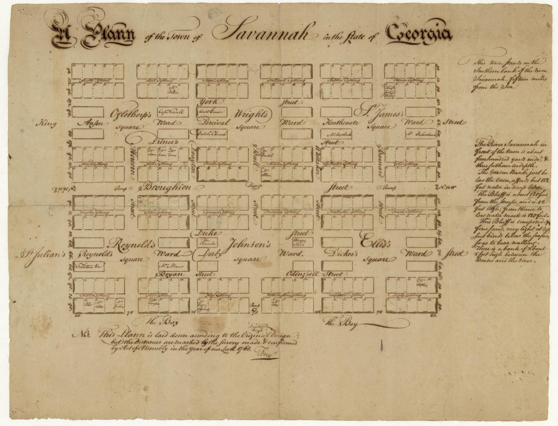 This old map of A Plann of the Town of Savannah In the State of Georgia from 1761 was created by Marian S. Carson Collection (Library of Congress) in 1761