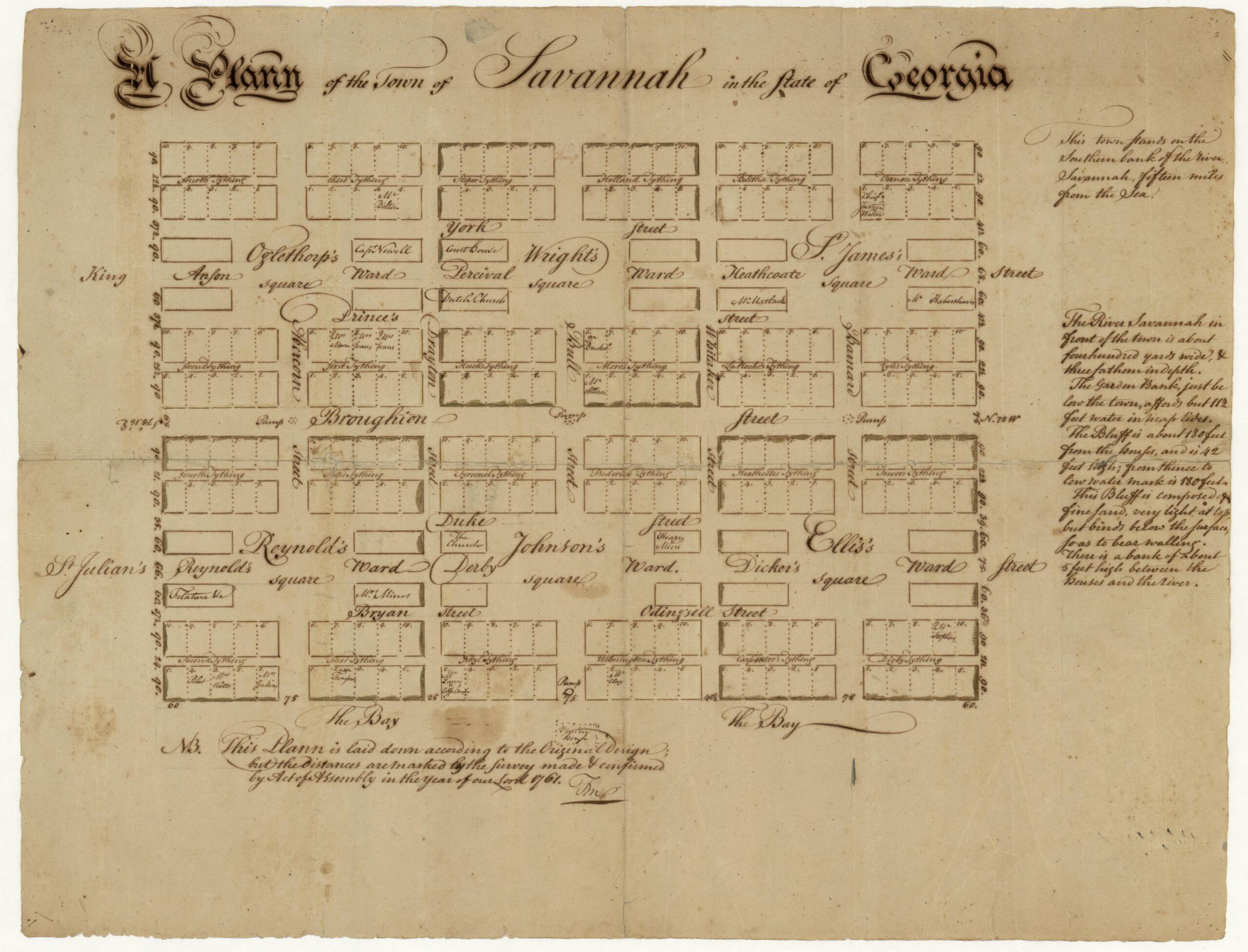 This old map of A Plann of the Town of Savannah In the State of Georgia from 1761 was created by Marian S. Carson Collection (Library of Congress) in 1761