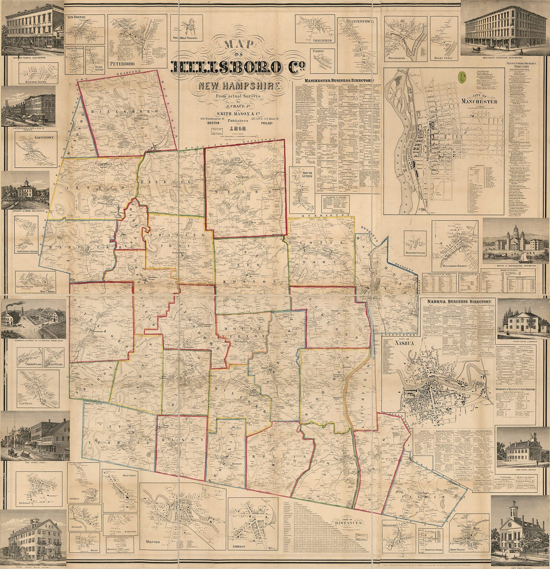 This old map of Map of Hillsboro County, New Hampshire (Map of Hillsboro County, New Hampshire) from 1858 was created by J. Chace, Mason & Co Smith in 1858