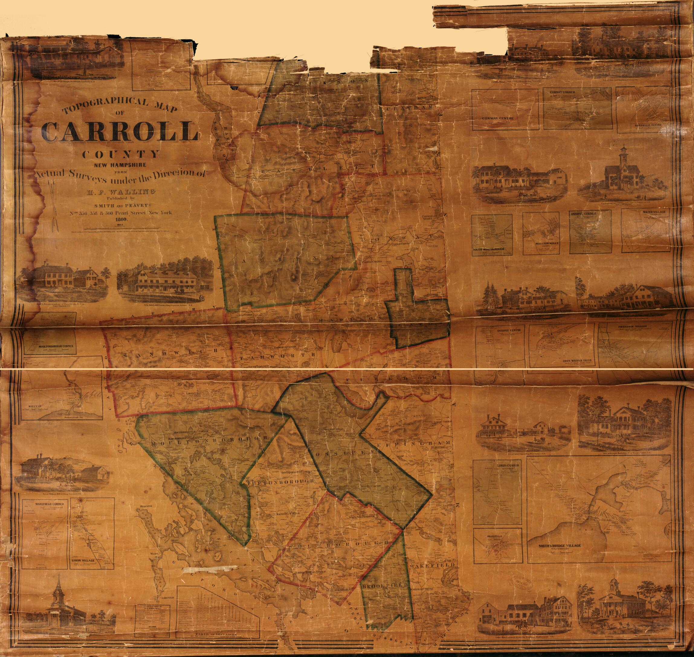 This old map of Topographical Map of Carroll County, New Hampshire from 1860 was created by Smith & Peavey, Henry Francis Walling in 1860