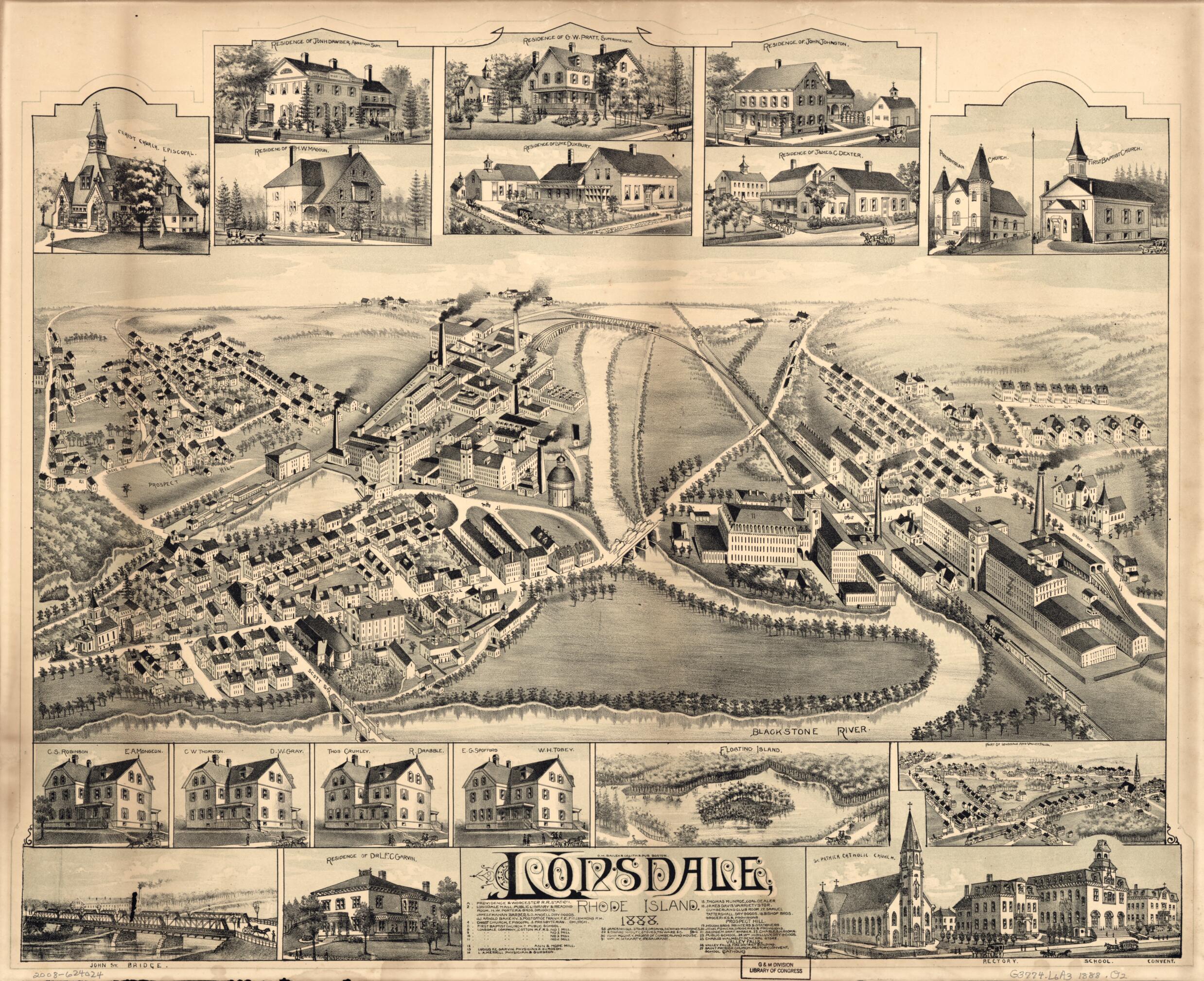 This old map of Lonsdale, Rhode Island, from 1888 was created by O.H. Bailey & Co in 1888