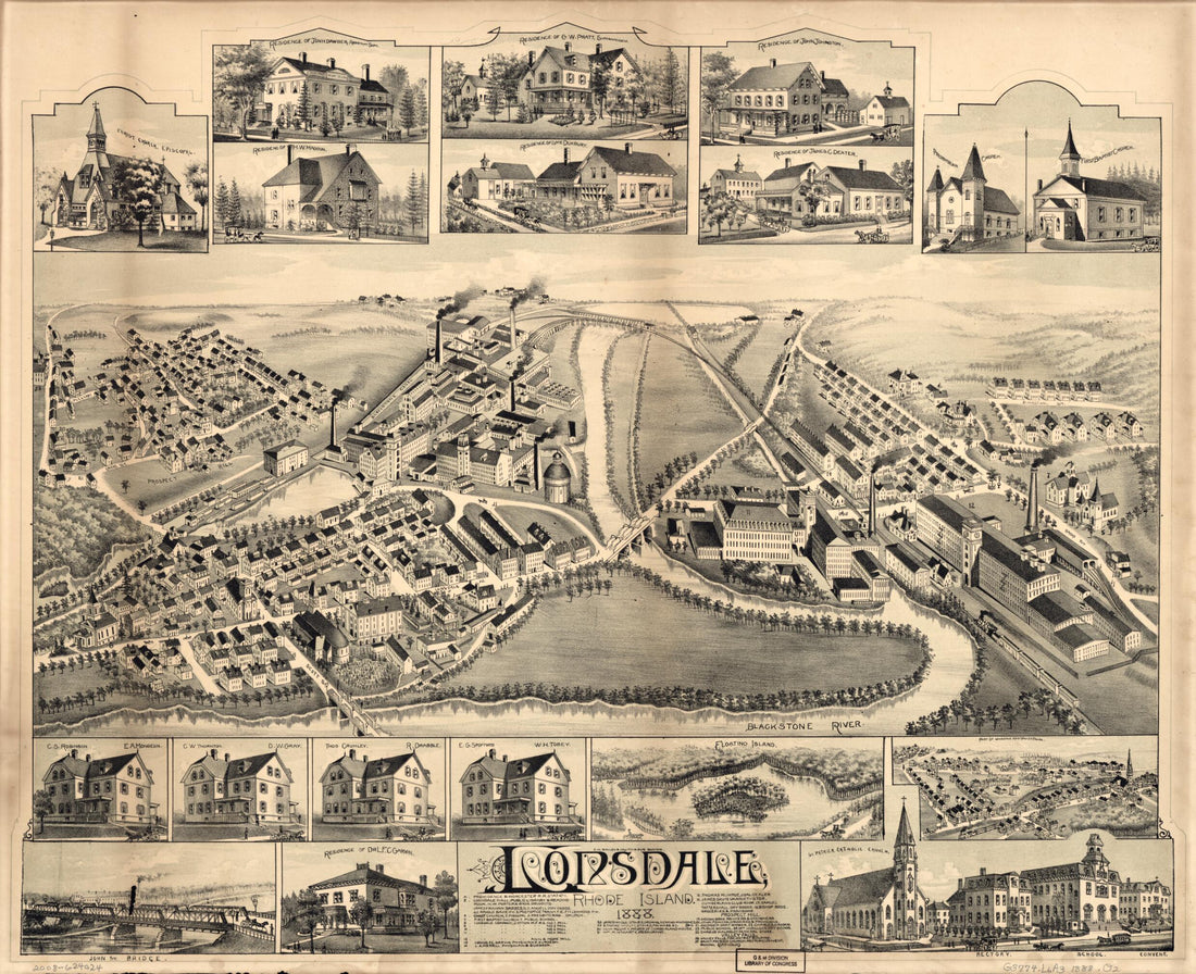 This old map of Lonsdale, Rhode Island, from 1888 was created by O.H. Bailey & Co in 1888