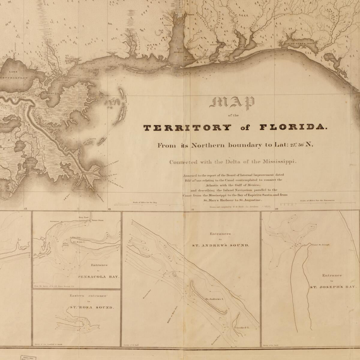 This old map of Map of the Territory of Florida, from Its Northern Boundary to Lat. 27⁰30ʹN, Connected With the Delta of the Mississippi : Annexed to the Report of the Board of Internal Improvement Dated Febr. 19th, from 1829, Relating to the Canal Co
