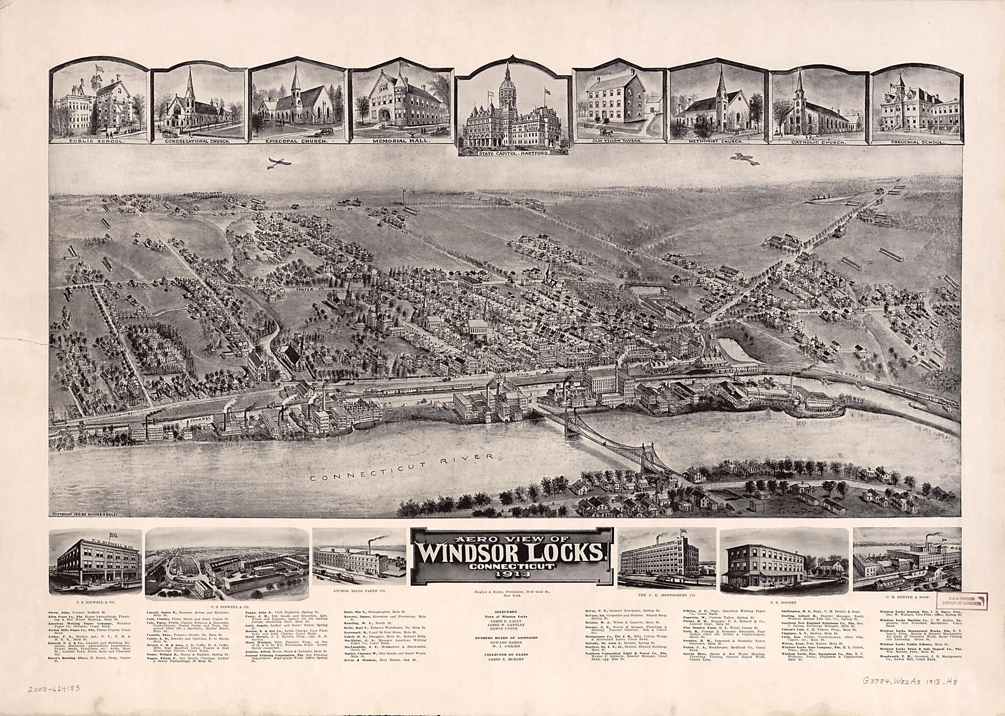 This old map of Aero View of Windsor Locks, Connecticut, from 1913 was created by Hughes & Bailey in 1913