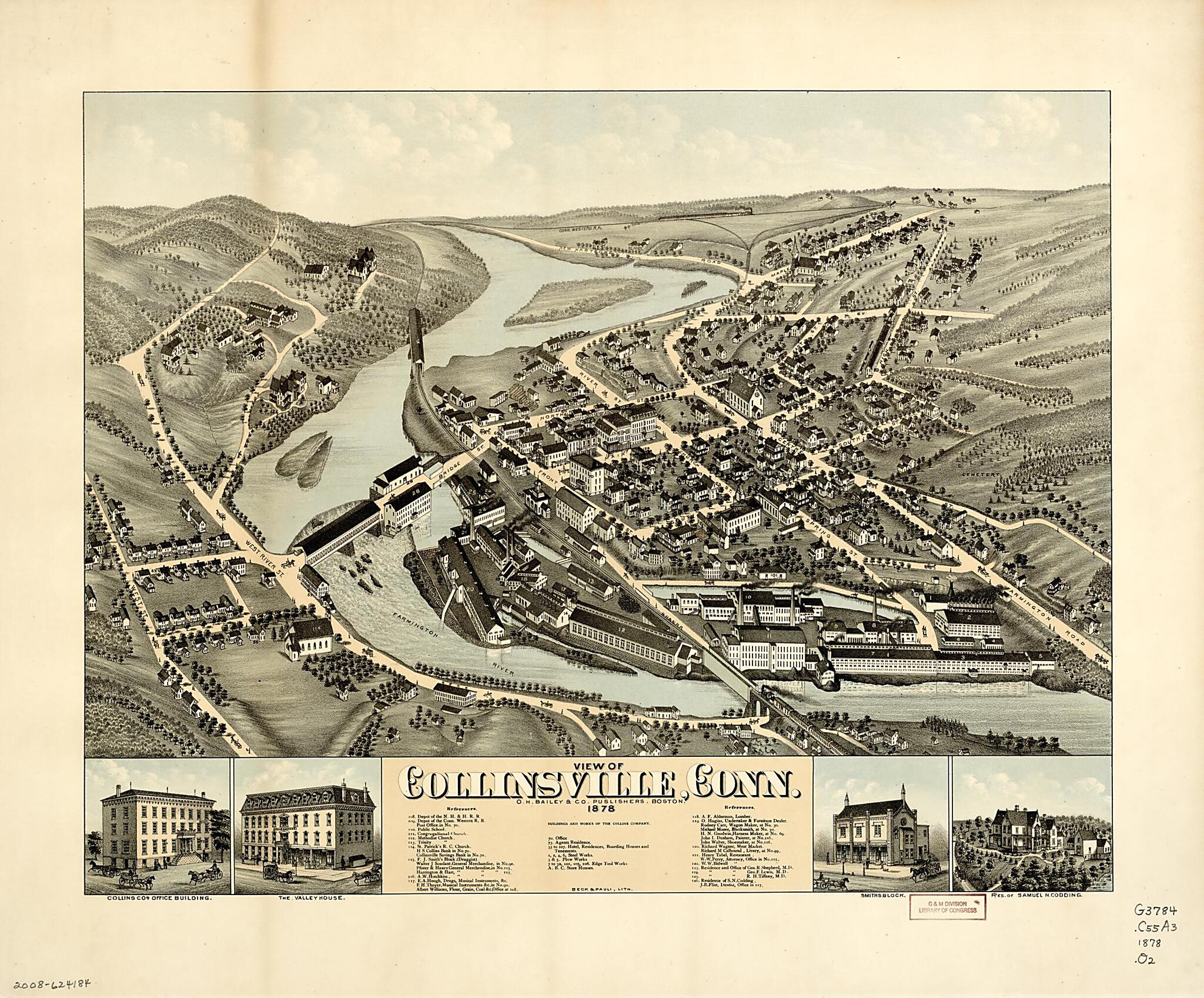 This old map of View of Collinsville, Connecticut from 1878 was created by Beck & Pauli, O.H. Bailey & Co in 1878