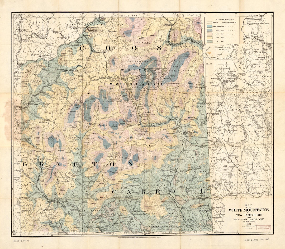 Map of the White Mountains of New Hampshire from Walling&