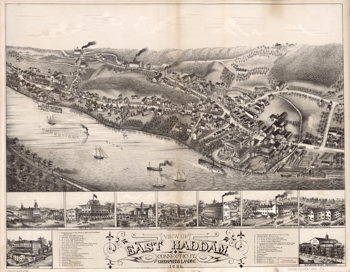 View of East Haddam, Connecticut, and Goodspeeds Landing : 1880 by Relic Map Company