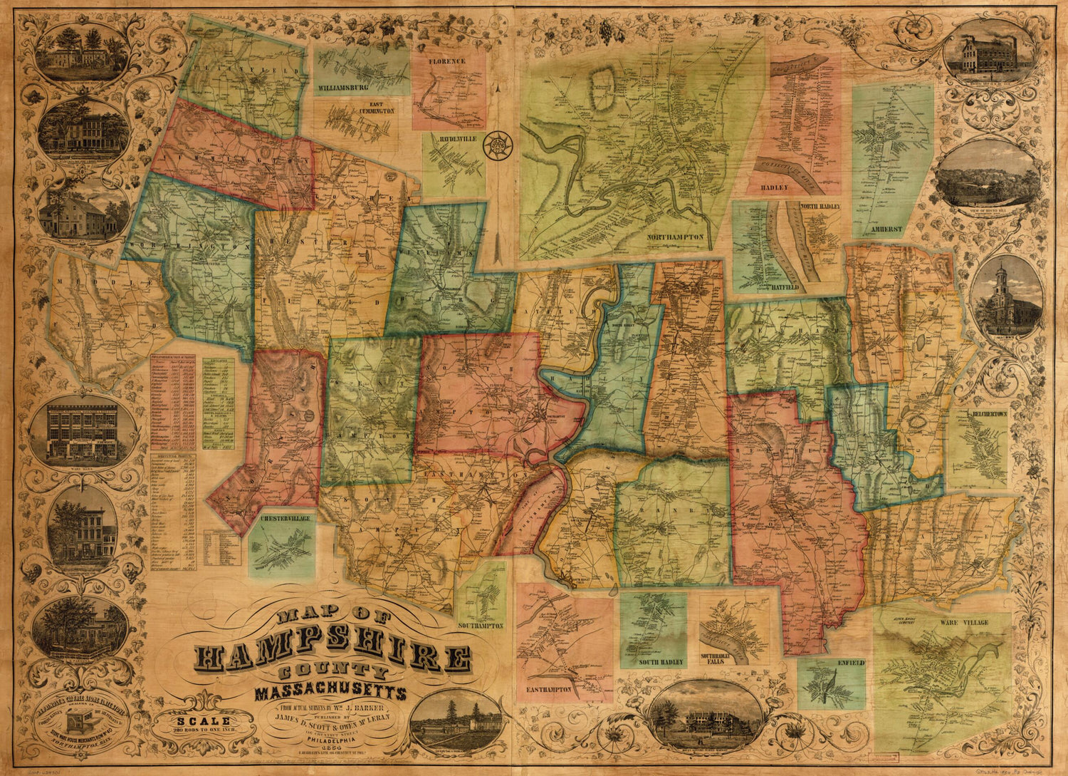 This old map of Map of Hampshire County, Massachusetts from 1854 was created by Wm. J. (William J.) Barker,  E. Herrlein&