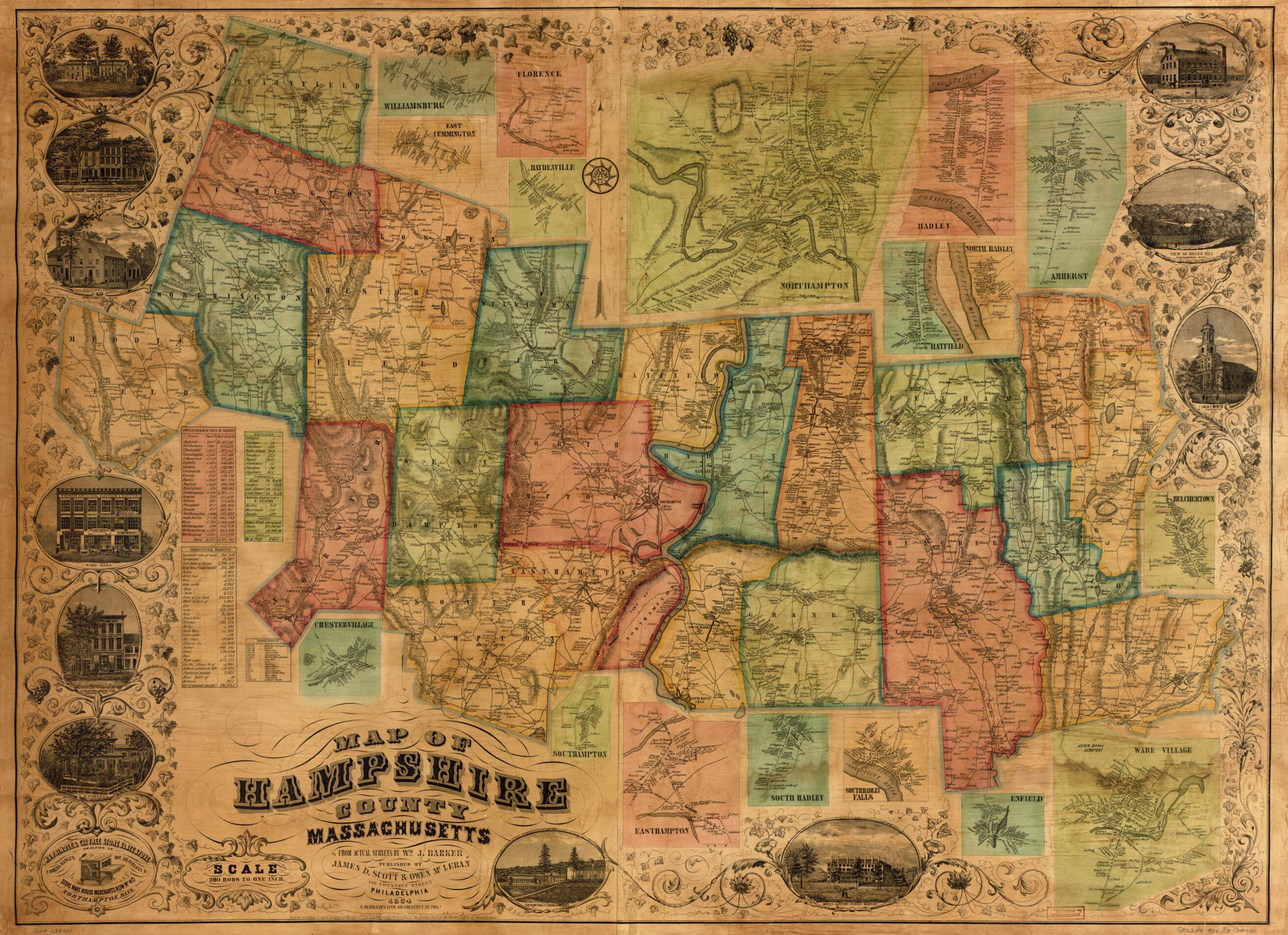 This old map of Map of Hampshire County, Massachusetts from 1854 was created by Wm. J. (William J.) Barker, E. Herrlein&