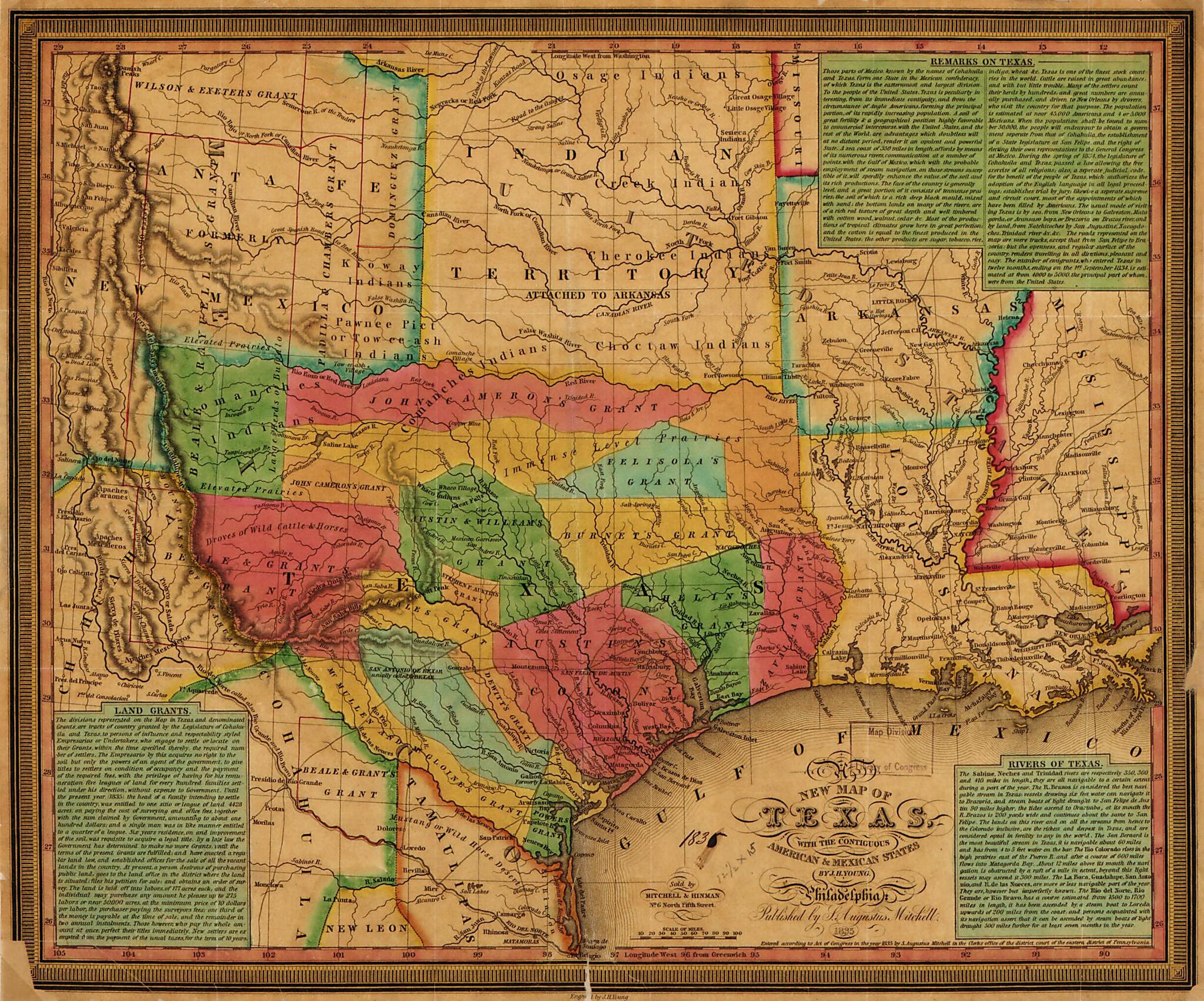 This old map of New Map of Texas : With the Contiguous American & Mexican States from 1835 was created by Mitchell & Hinman, S. Augustus (Samuel Augustus) Mitchell, J. H. (James Hamilton) Young in 1835