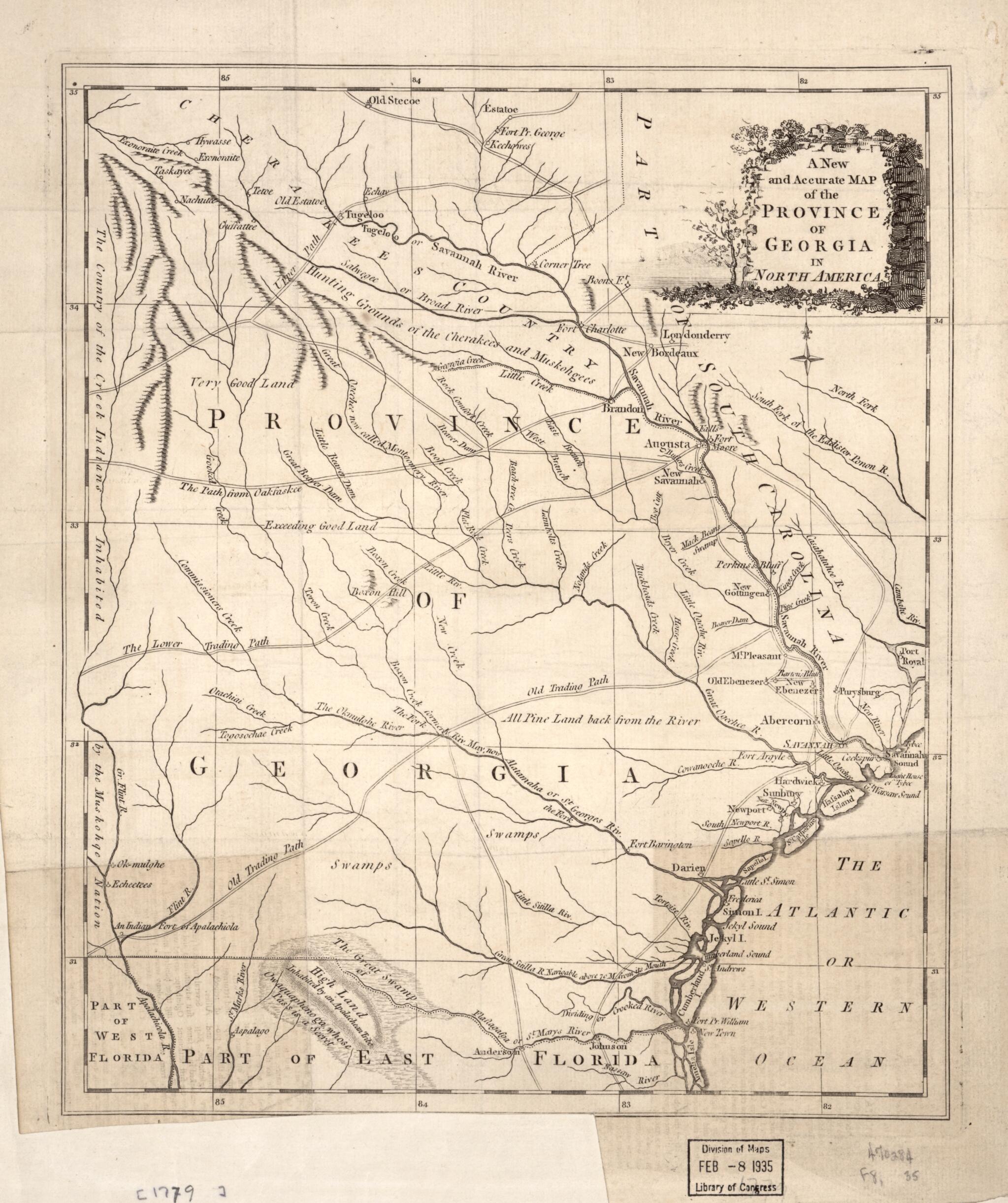 This old map of A New and Accurate Map of the Province of Georgia In North America from 1779 was created by in 1779