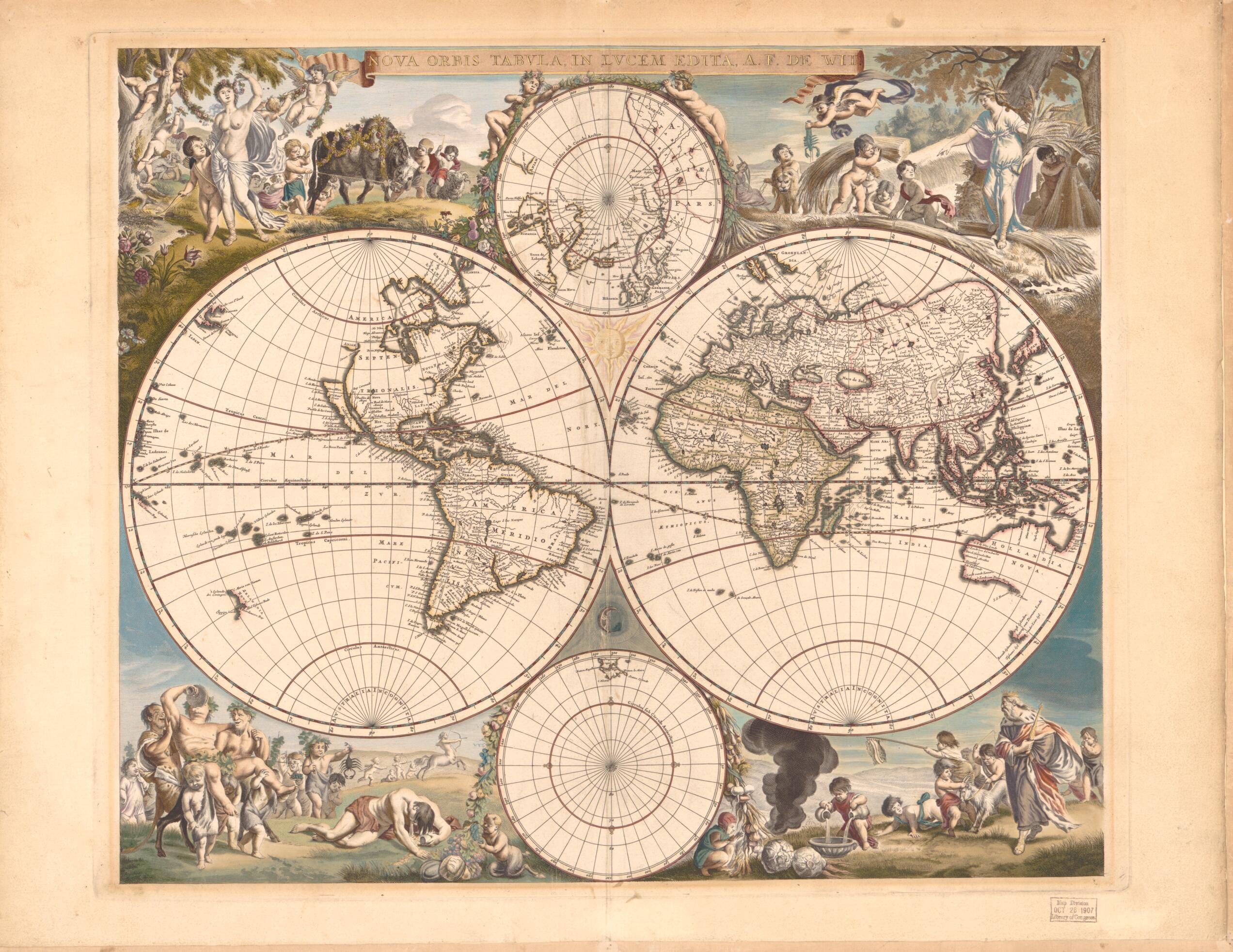 This old map of Nova Orbis Tabvla In Lvcem Edita (Nova Orbis Tabula In Lucem Edita) from 1688 was created by Frederik De Wit in 1688