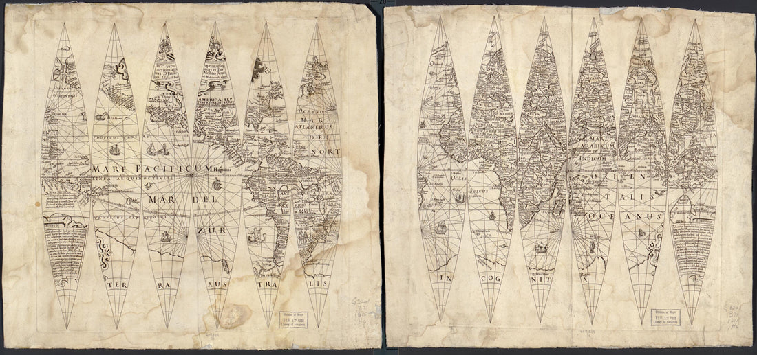 This old map of Terrestrial Globe Gores from 1615 was created by Jodocus Hondius, Giuseppe DI Rossi in 1615