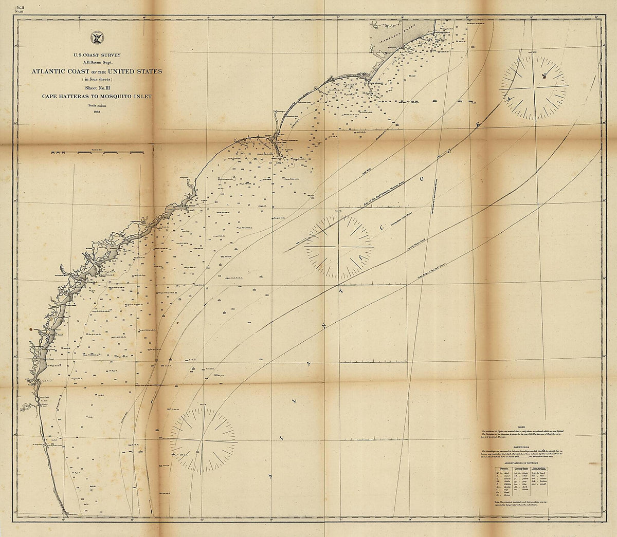 Atlantic Coast of the United States (in Four Sheets) : Sheet No. III, Cape Hatteras to Mosquito Inlet 1863 by Relic Map Company