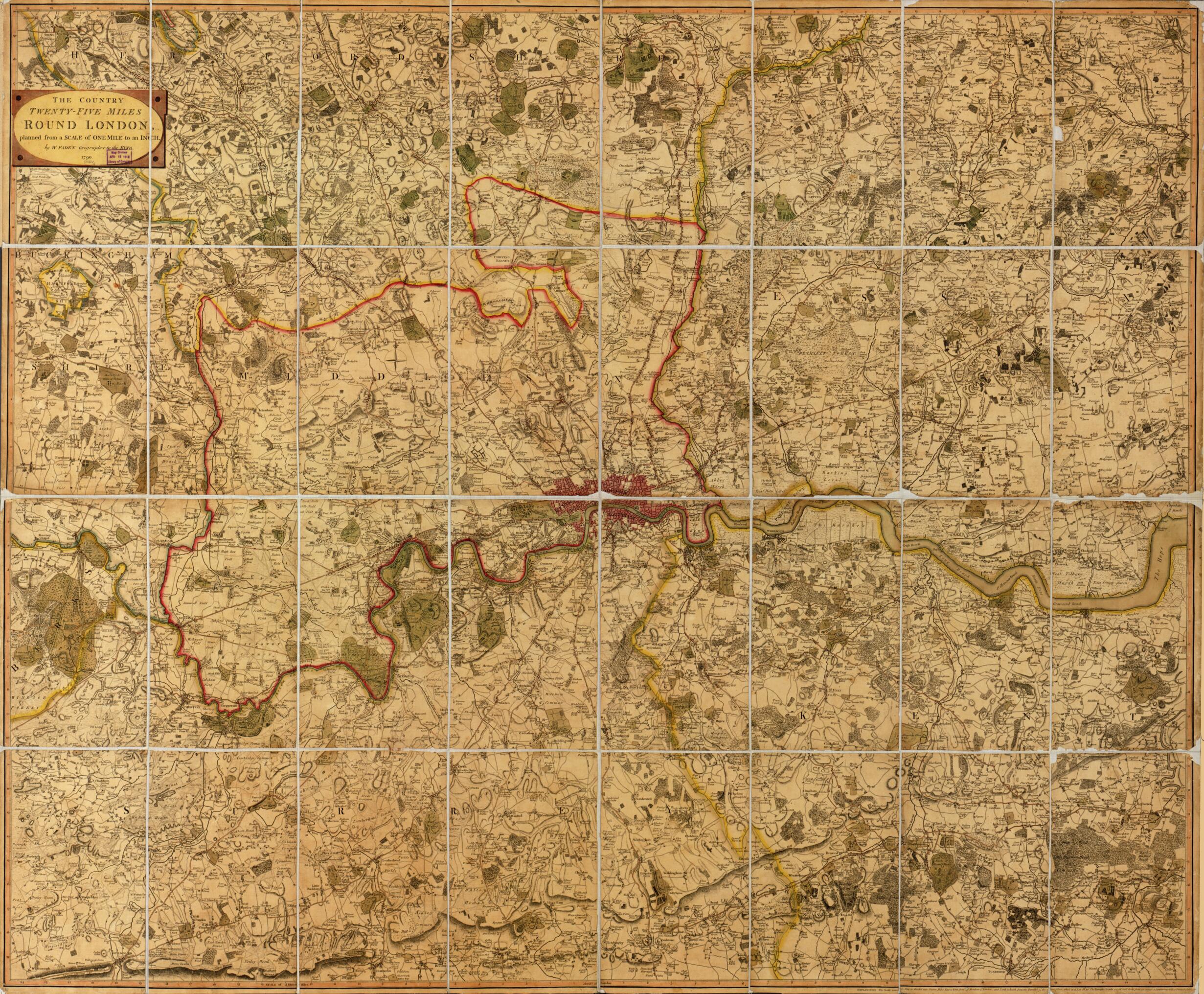 This old map of Five Miles Round London : Planned from a Scale of One Mile to an Inch from 1790 was created by William Faden in 1790